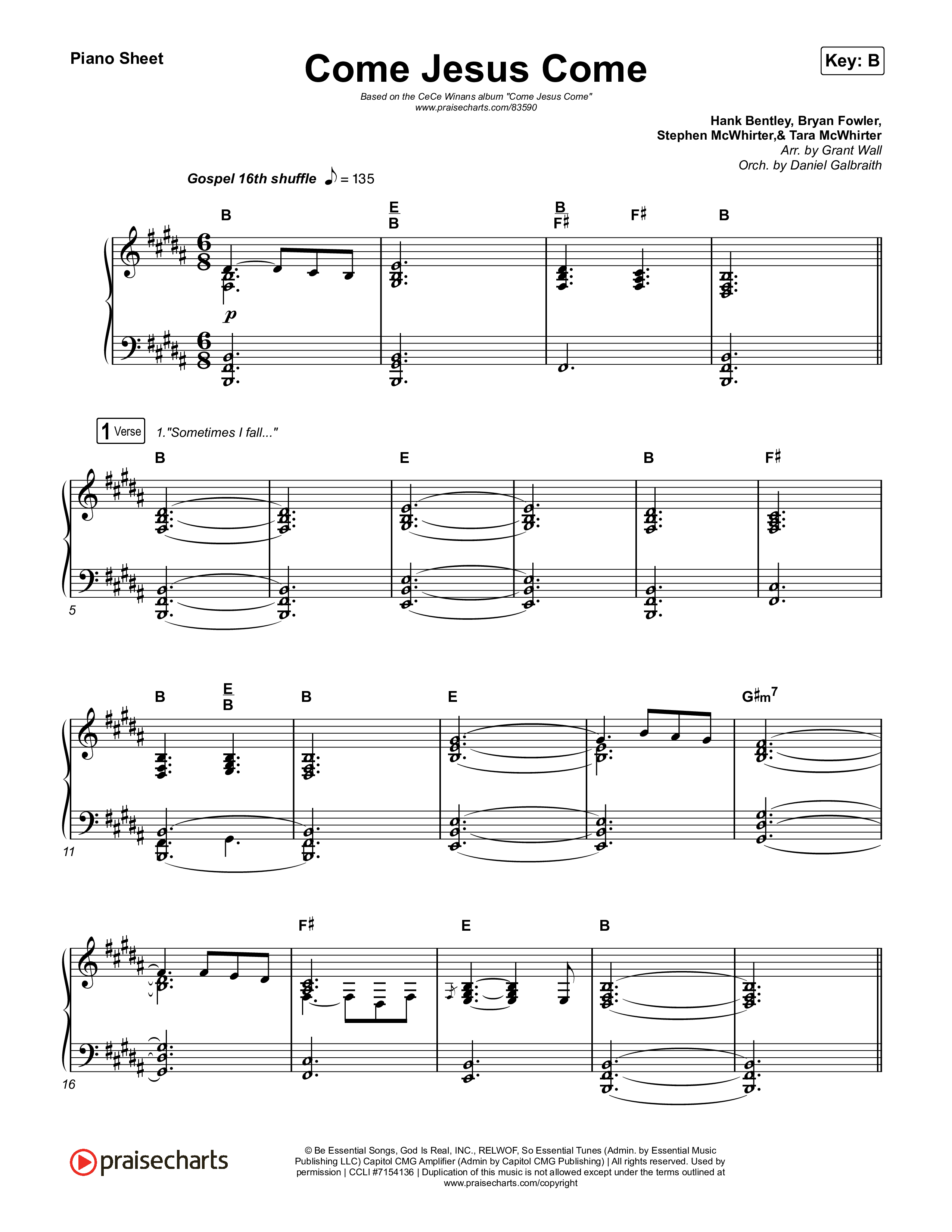 Come Jesus Come Piano Sheet (CeCe Winans)