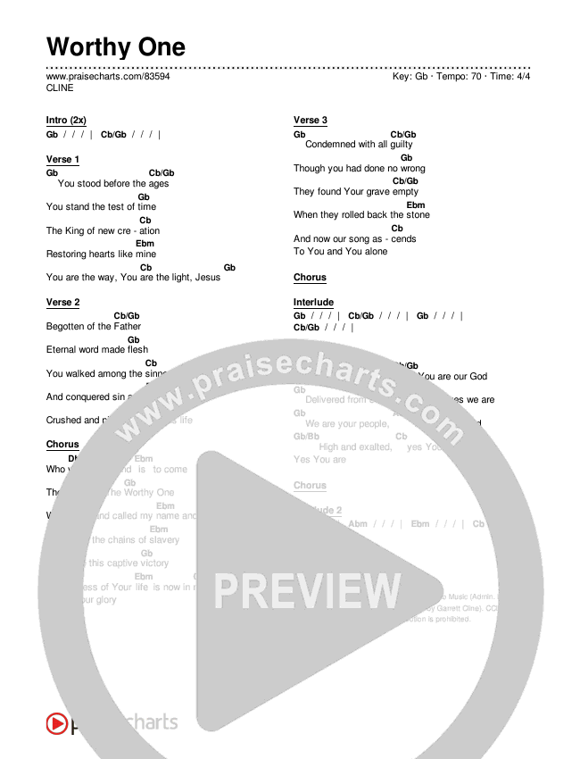 Worthy One Chords & Lyrics (CLINE)