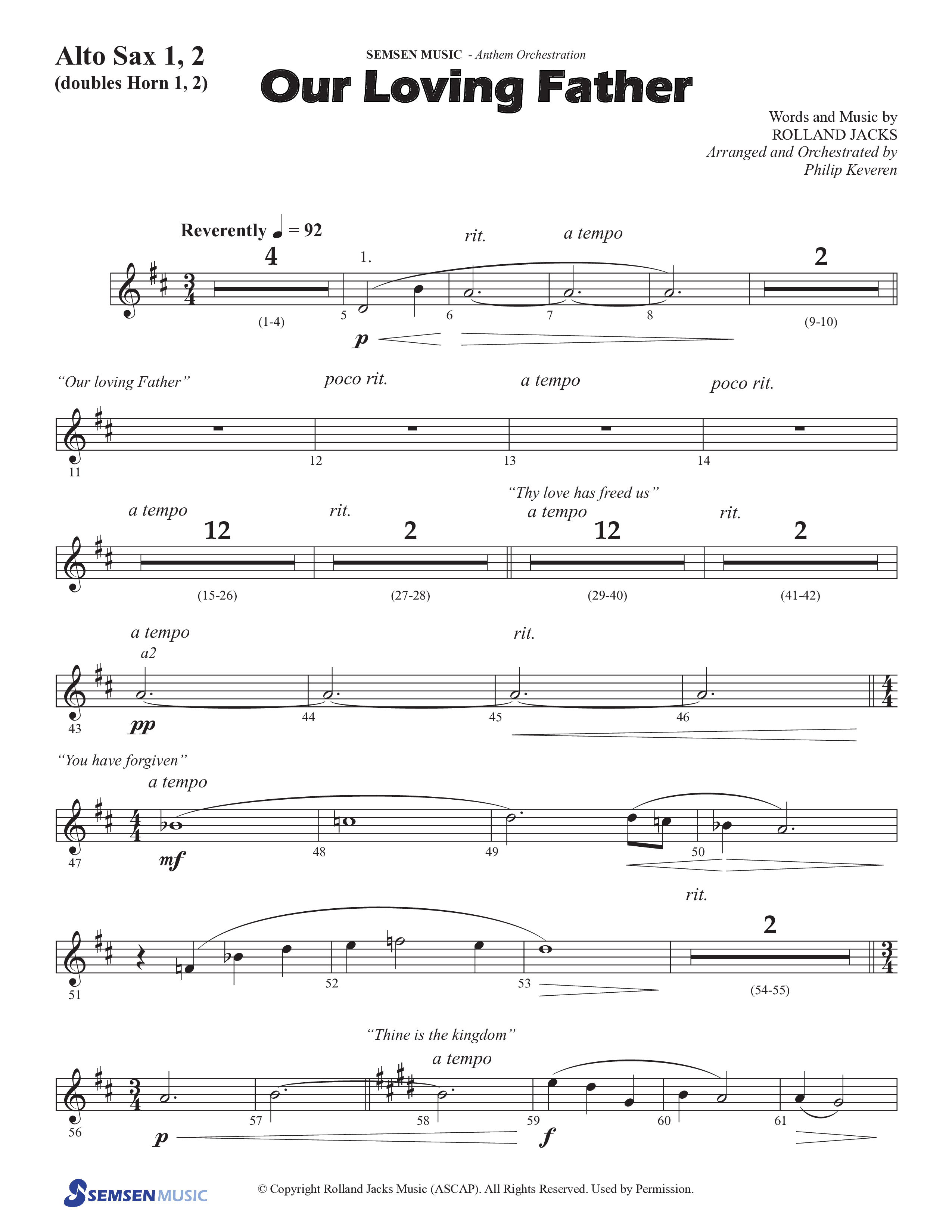 Our Loving Father (Choral Anthem SATB) Alto Sax 1/2 (Semsen Music / Arr. Phillip Keveren)