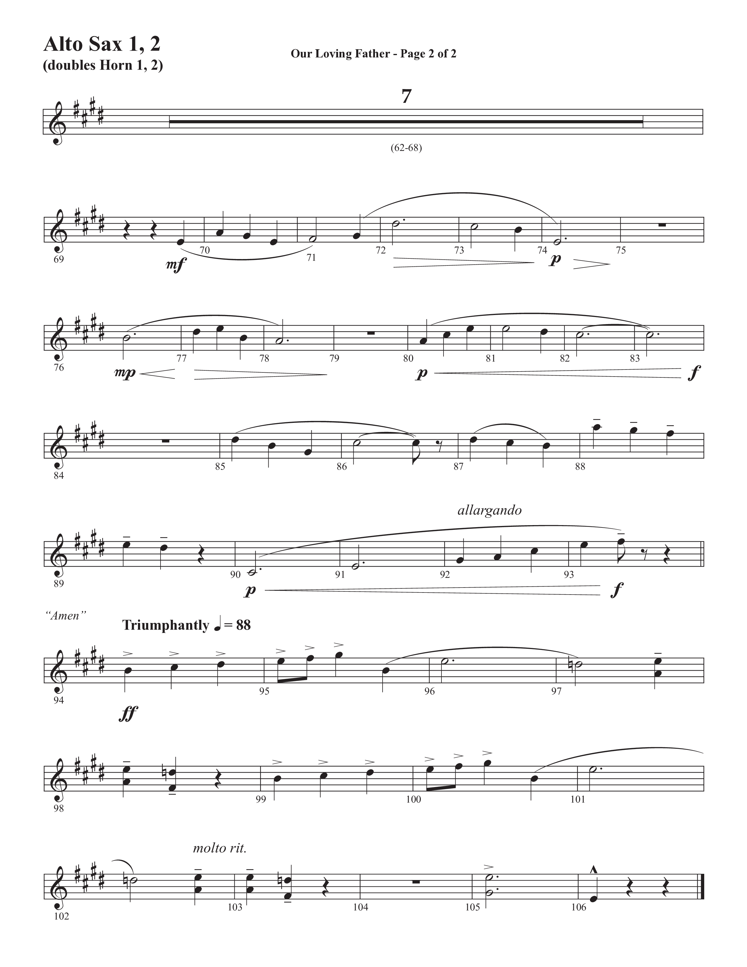 Our Loving Father (Choral Anthem SATB) Alto Sax 1/2 (Semsen Music / Arr. Phillip Keveren)