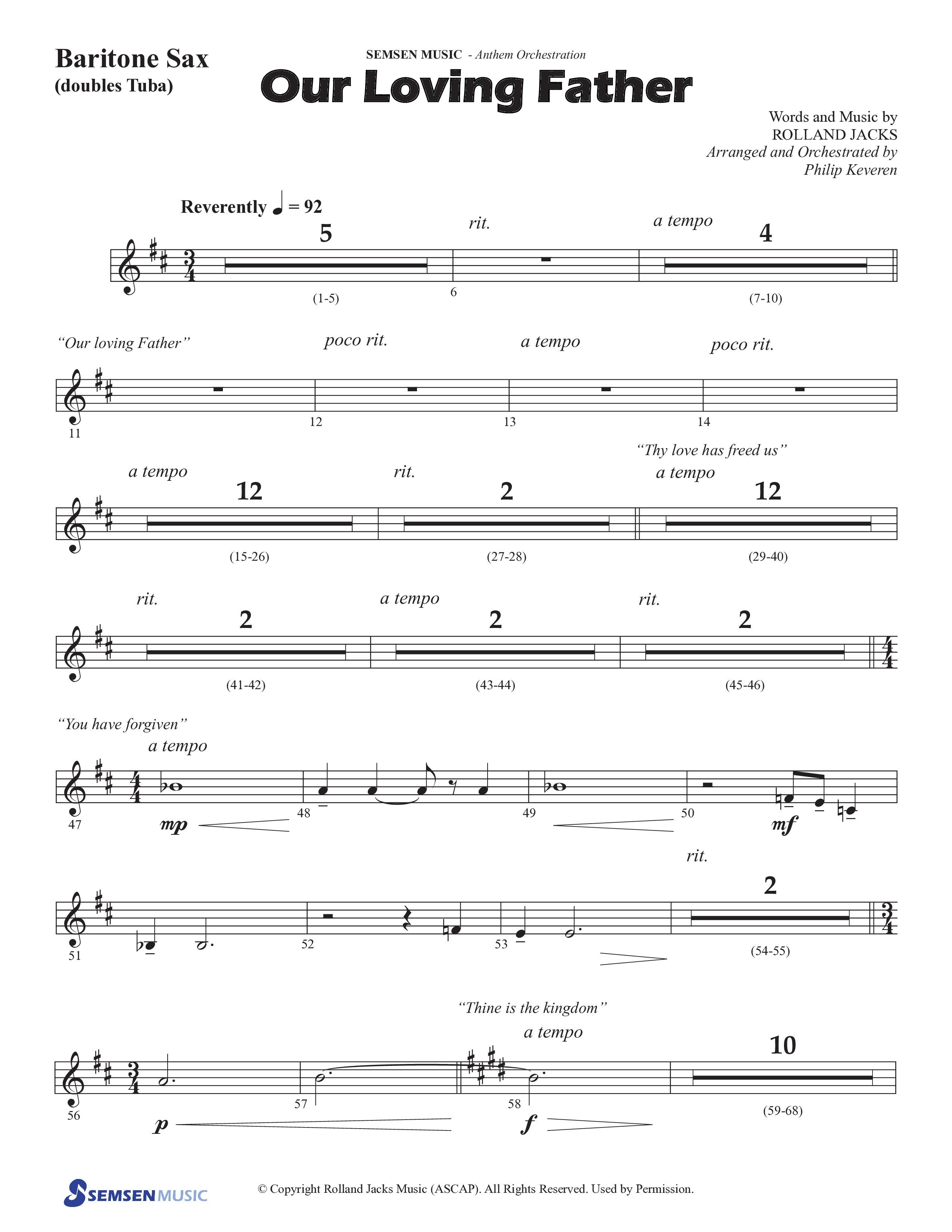 Our Loving Father (Choral Anthem SATB) Bari Sax (Semsen Music / Arr. Phillip Keveren)