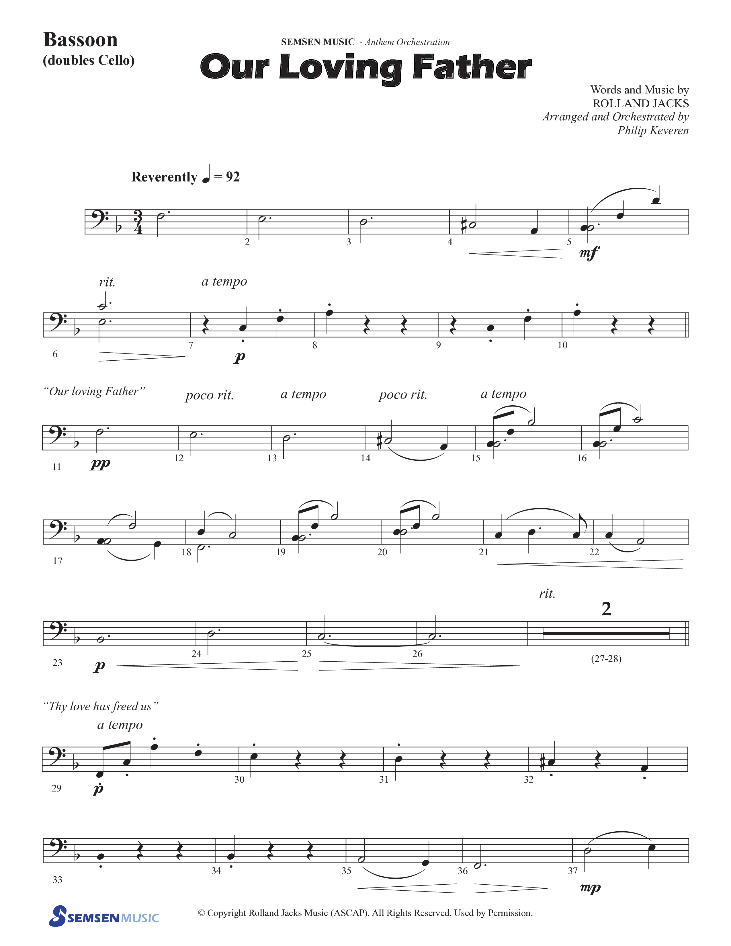 Our Loving Father (Choral Anthem SATB) Bassoon (Semsen Music / Arr. Phillip Keveren)