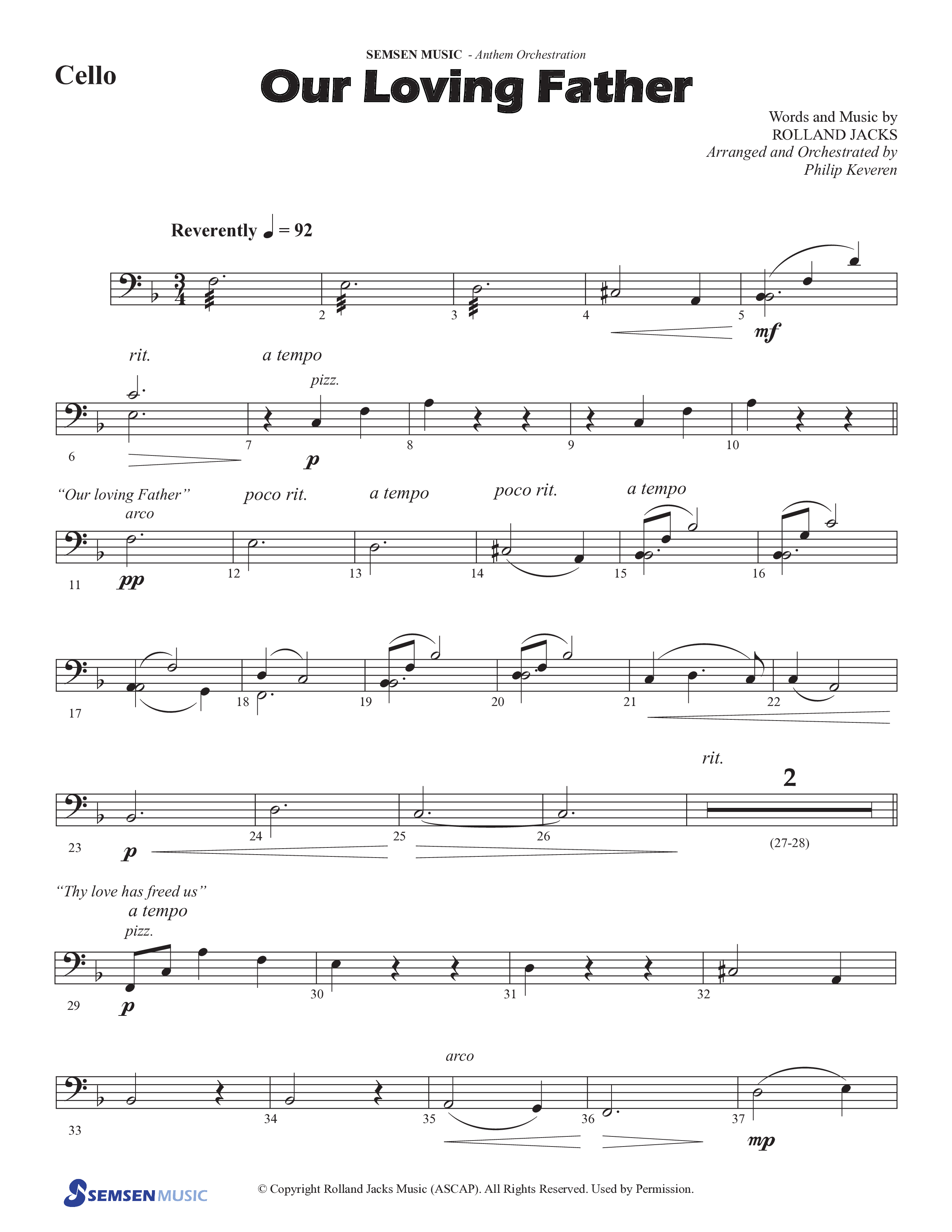 Our Loving Father (Choral Anthem SATB) Cello (Semsen Music / Arr. Phillip Keveren)