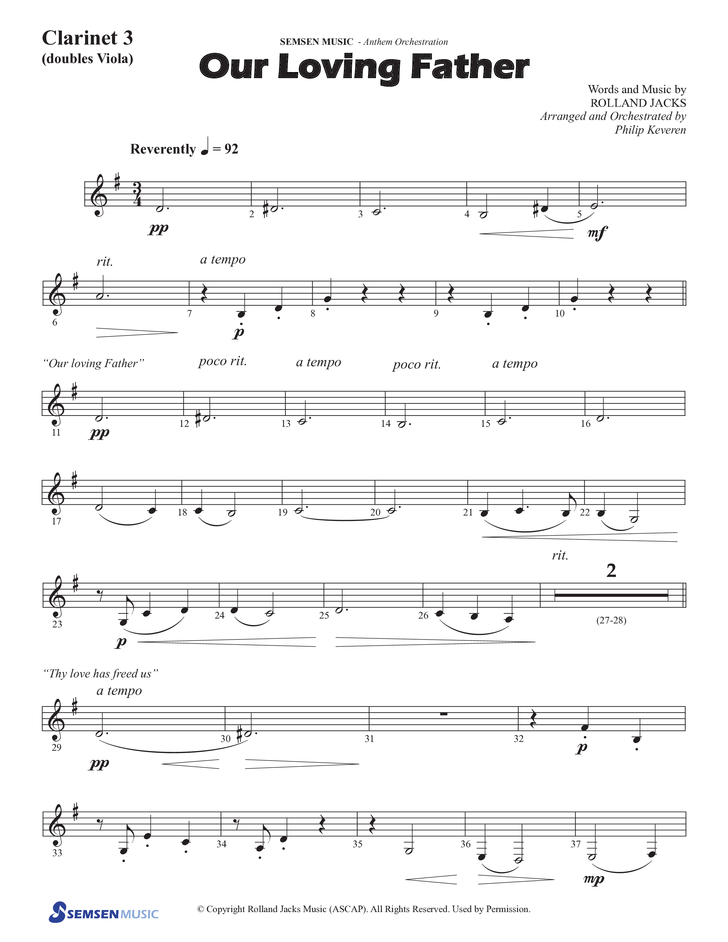 Our Loving Father (Choral Anthem SATB) Clarinet 3 (Semsen Music / Arr. Phillip Keveren)