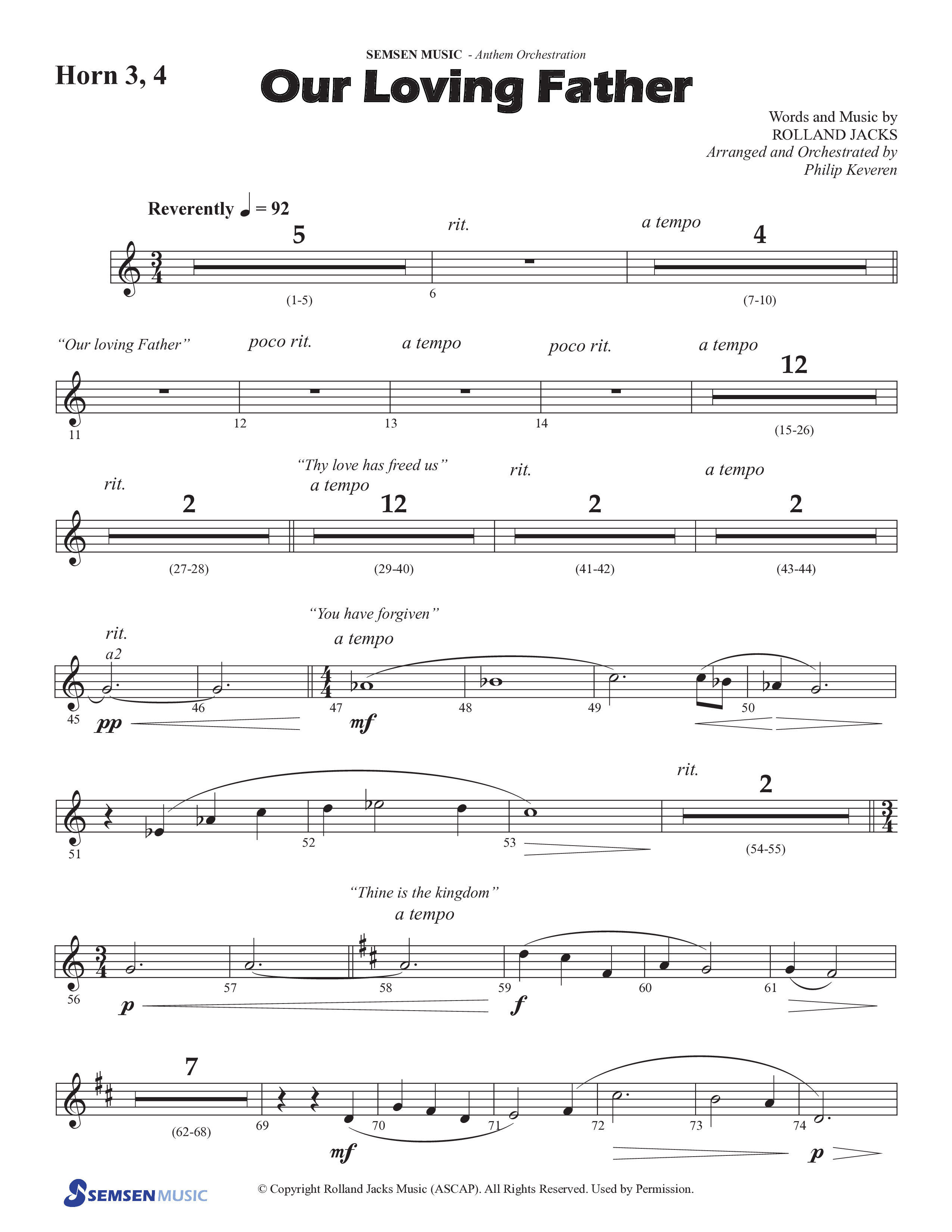 Our Loving Father (Choral Anthem SATB) French Horn 3 (Semsen Music / Arr. Phillip Keveren)