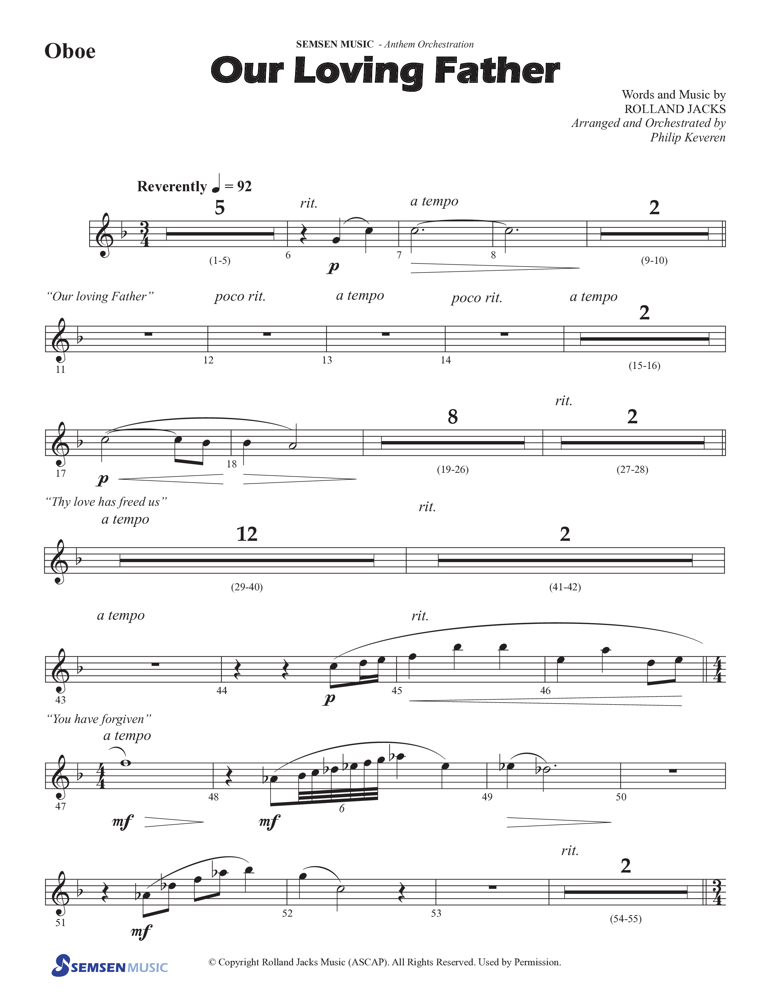 Our Loving Father (Choral Anthem SATB) Oboe (Semsen Music / Arr. Phillip Keveren)