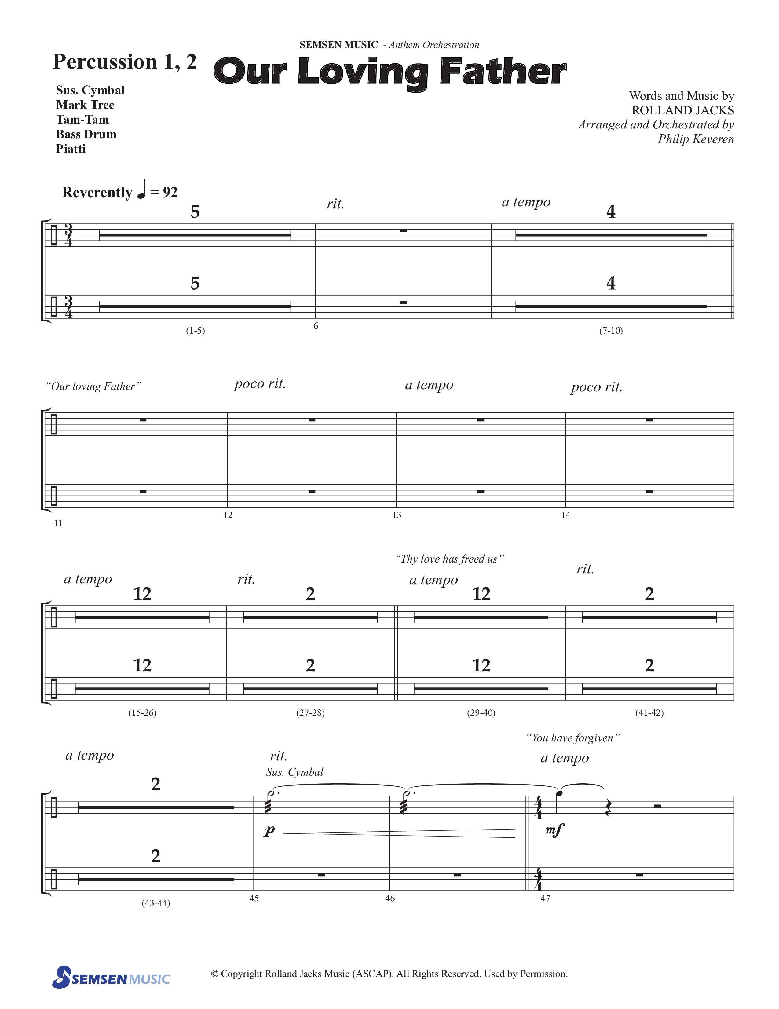 Our Loving Father (Choral Anthem SATB) Percussion 1/2 (Semsen Music / Arr. Phillip Keveren)