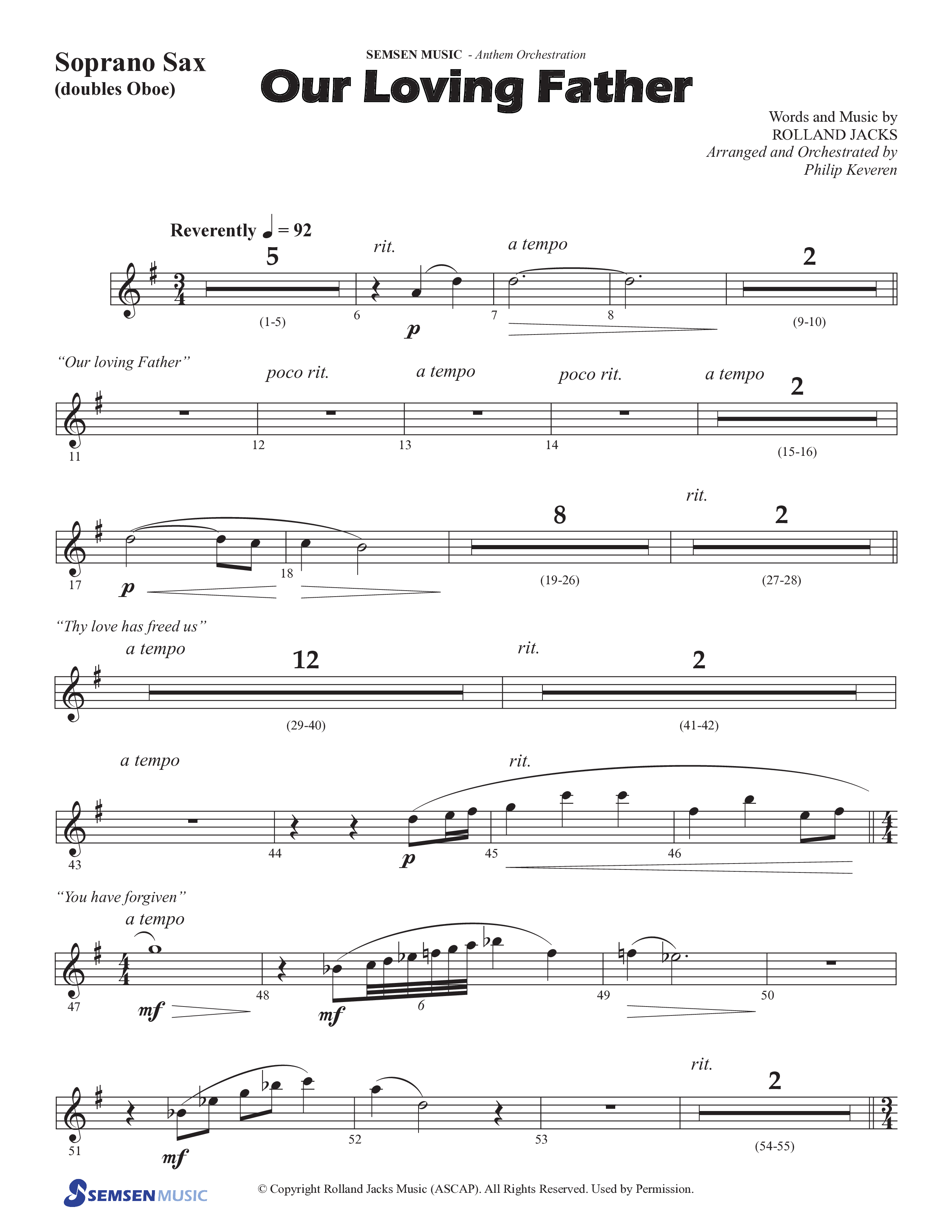 Our Loving Father (Choral Anthem SATB) Soprano Sax (Semsen Music / Arr. Phillip Keveren)