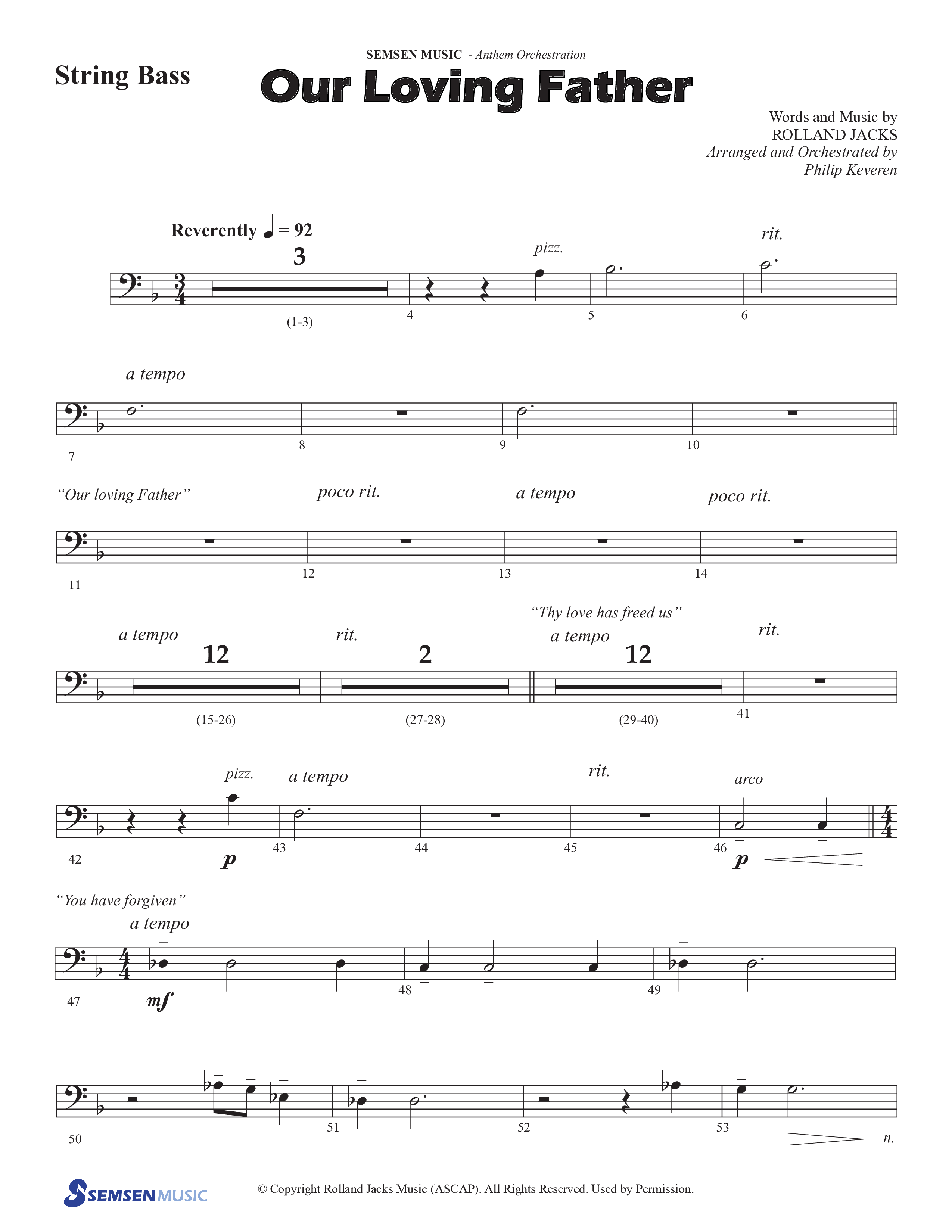 Our Loving Father (Choral Anthem SATB) String Bass (Semsen Music / Arr. Phillip Keveren)