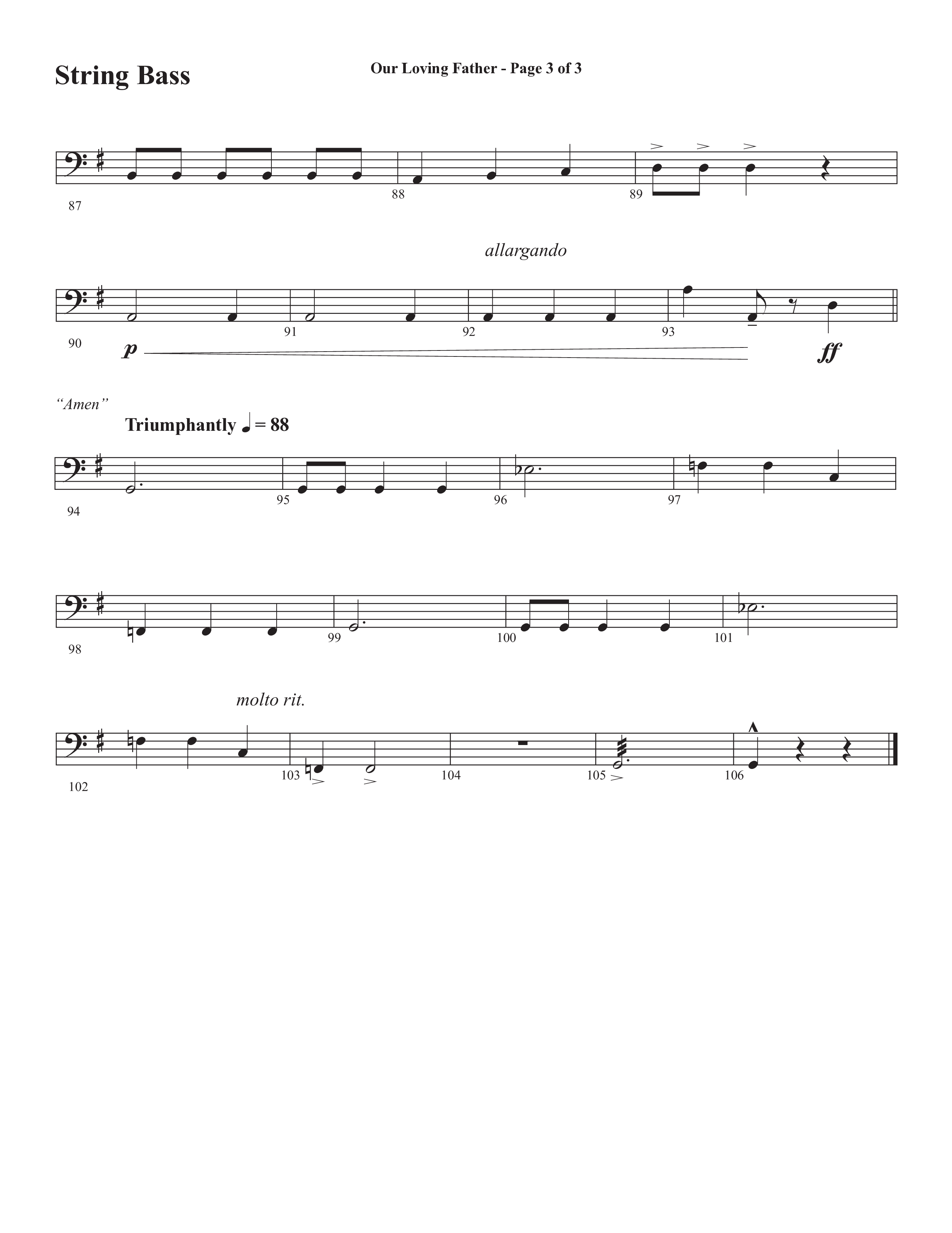 Our Loving Father (Choral Anthem SATB) String Bass (Semsen Music / Arr. Phillip Keveren)