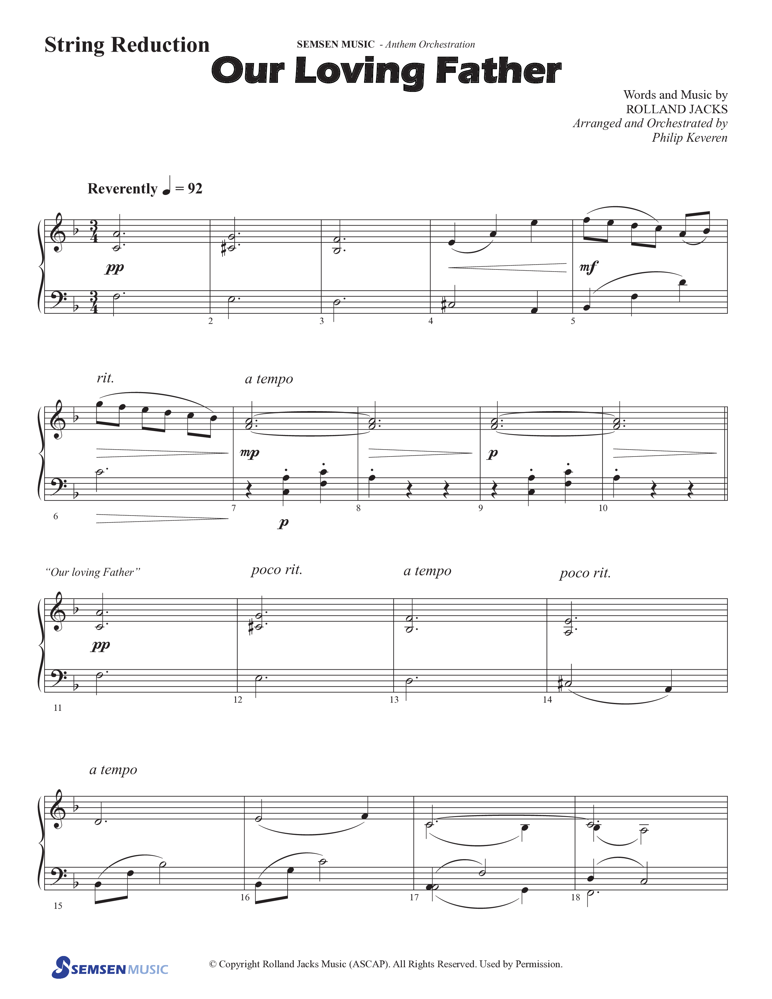 Our Loving Father (Choral Anthem SATB) String Reduction (Semsen Music / Arr. Phillip Keveren)