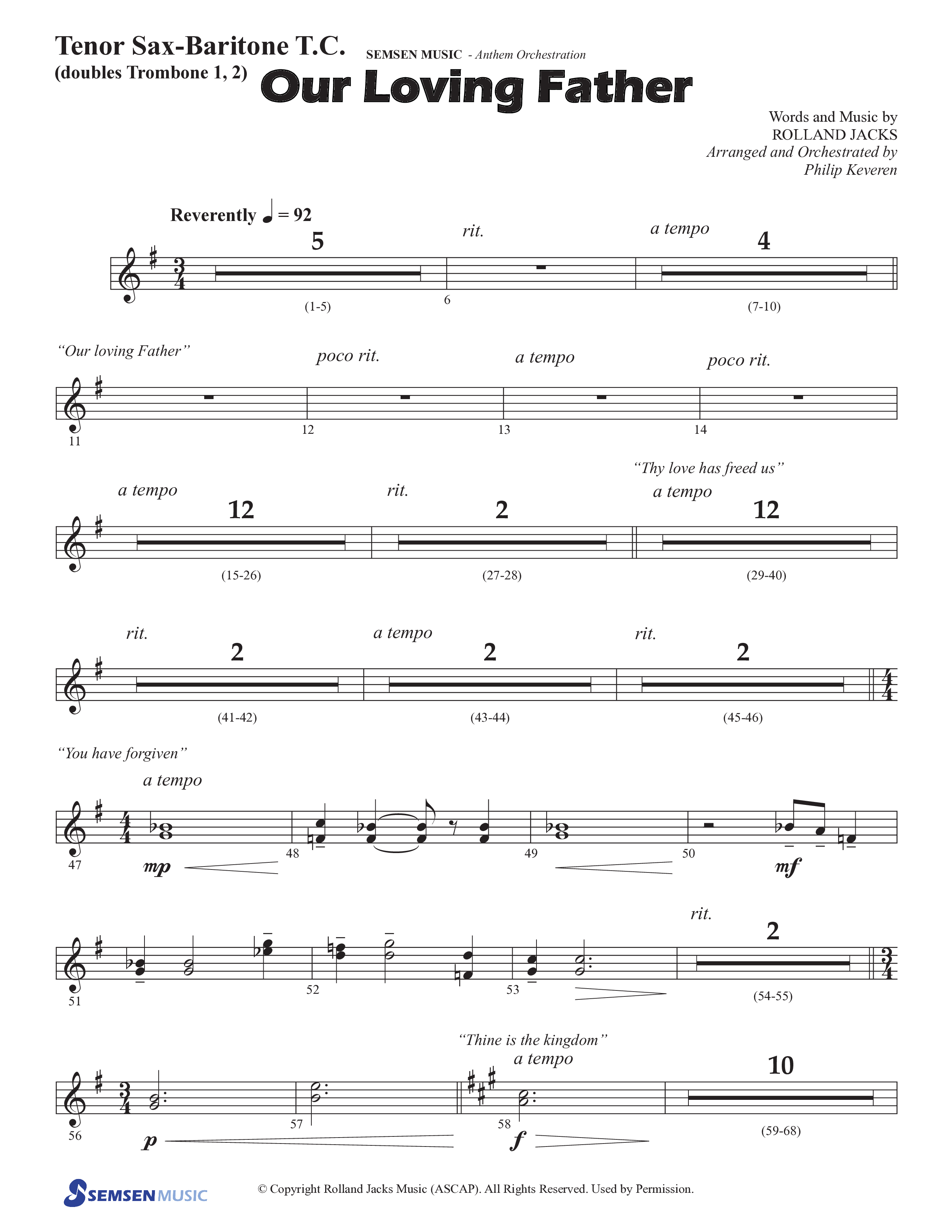 Our Loving Father (Choral Anthem SATB) Tenor Sax/Baritone T.C. (Semsen Music / Arr. Phillip Keveren)