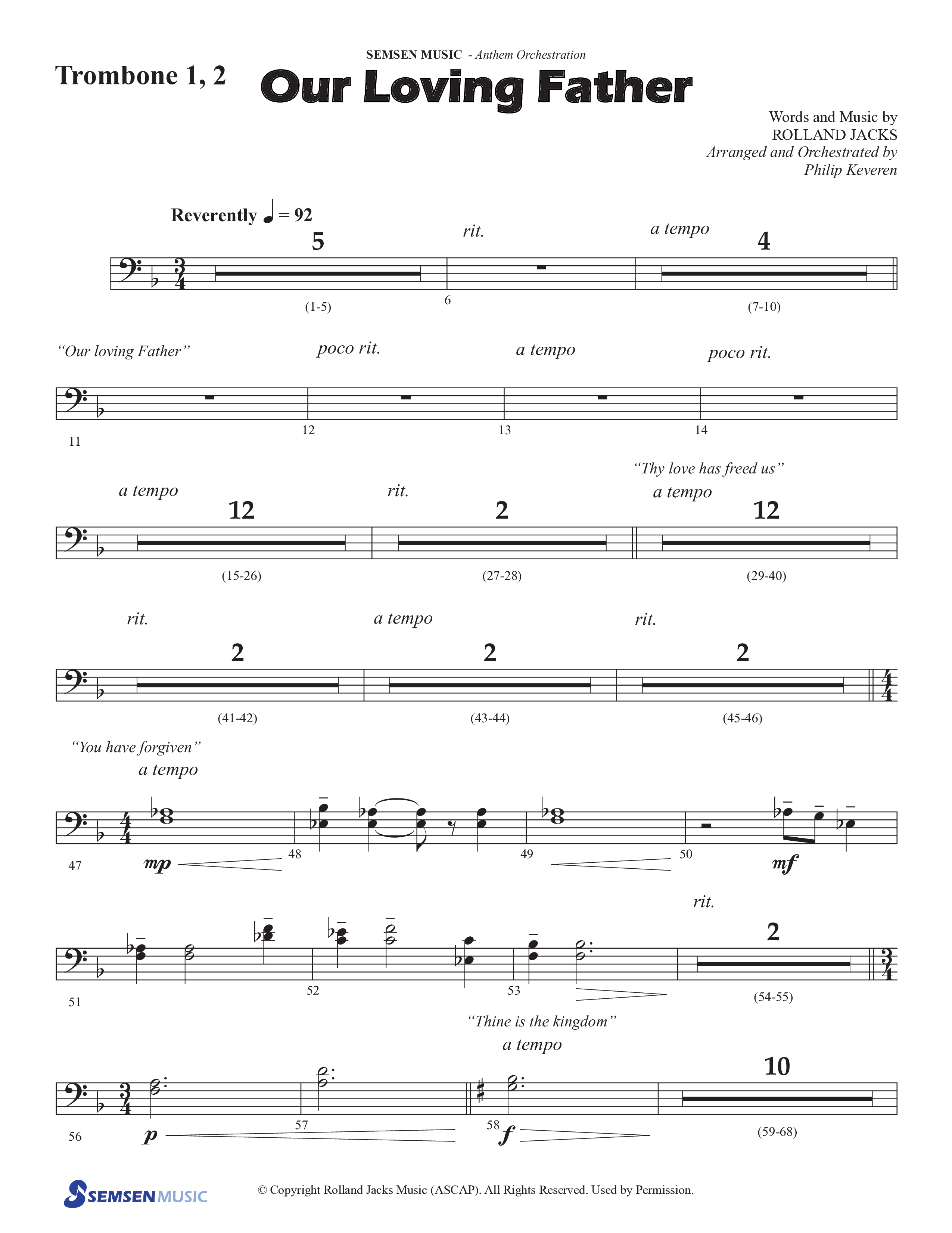 Our Loving Father (Choral Anthem SATB) Trombone 1/2 (Semsen Music / Arr. Phillip Keveren)