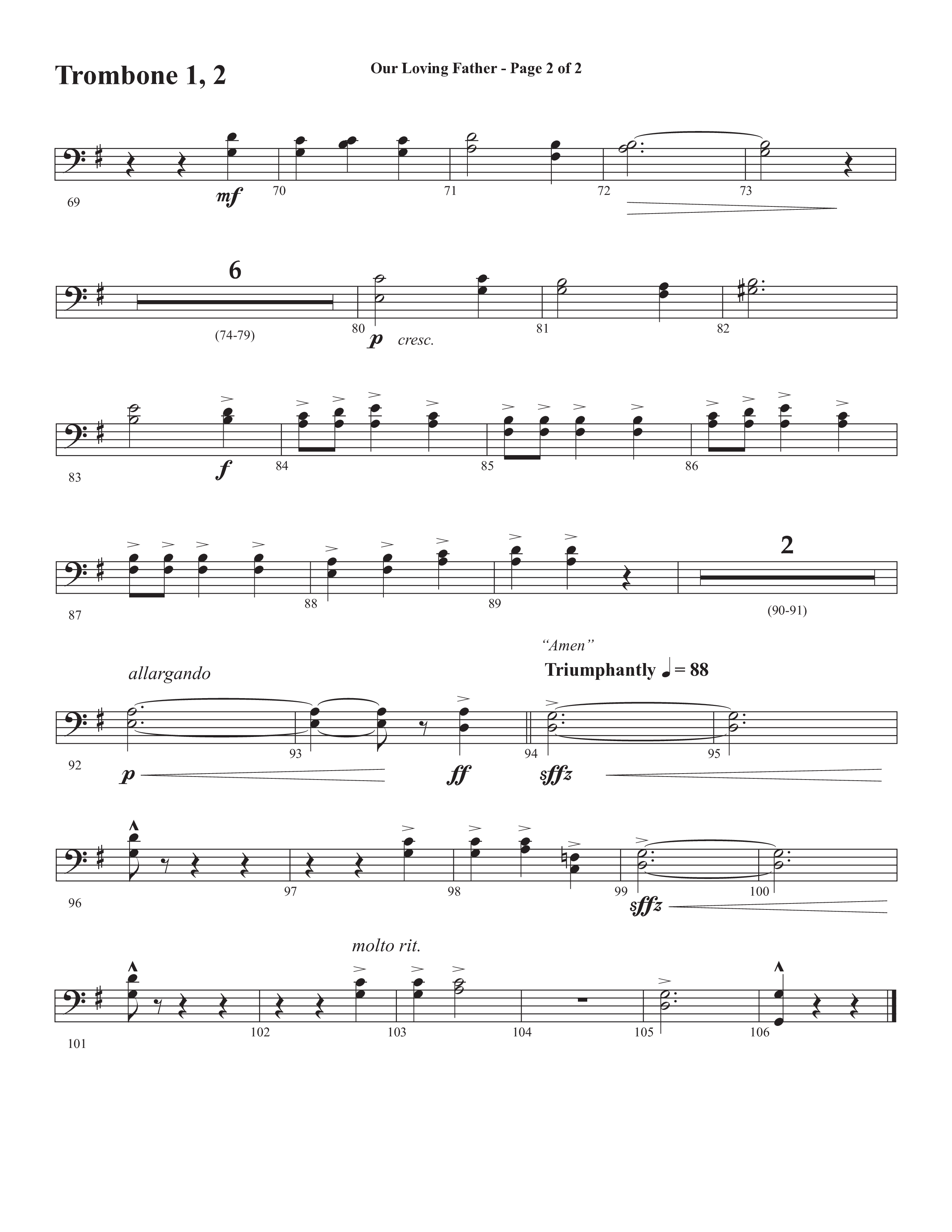 Our Loving Father (Choral Anthem SATB) Trombone 1/2 (Semsen Music / Arr. Phillip Keveren)