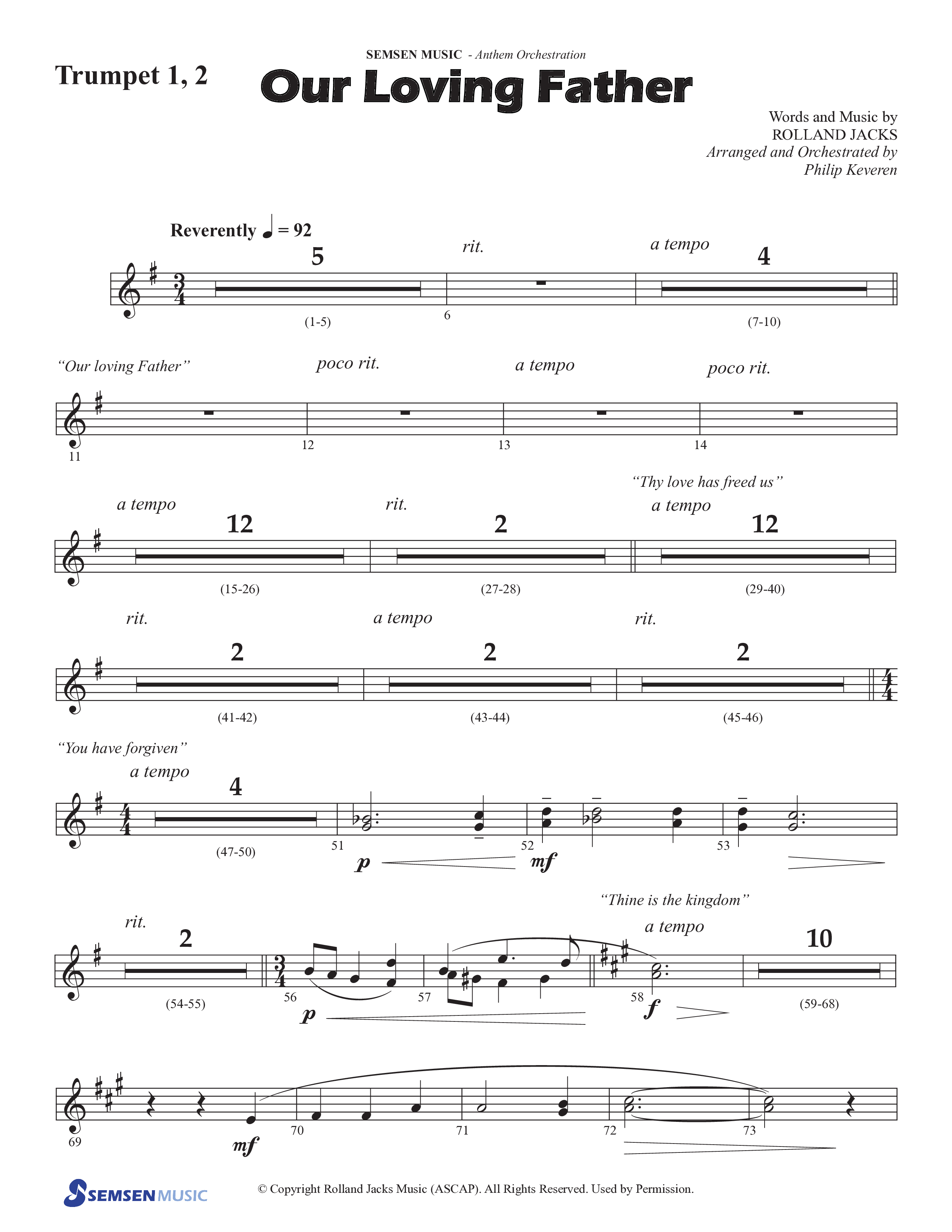 Our Loving Father (Choral Anthem SATB) Trumpet 1,2 (Semsen Music / Arr. Phillip Keveren)