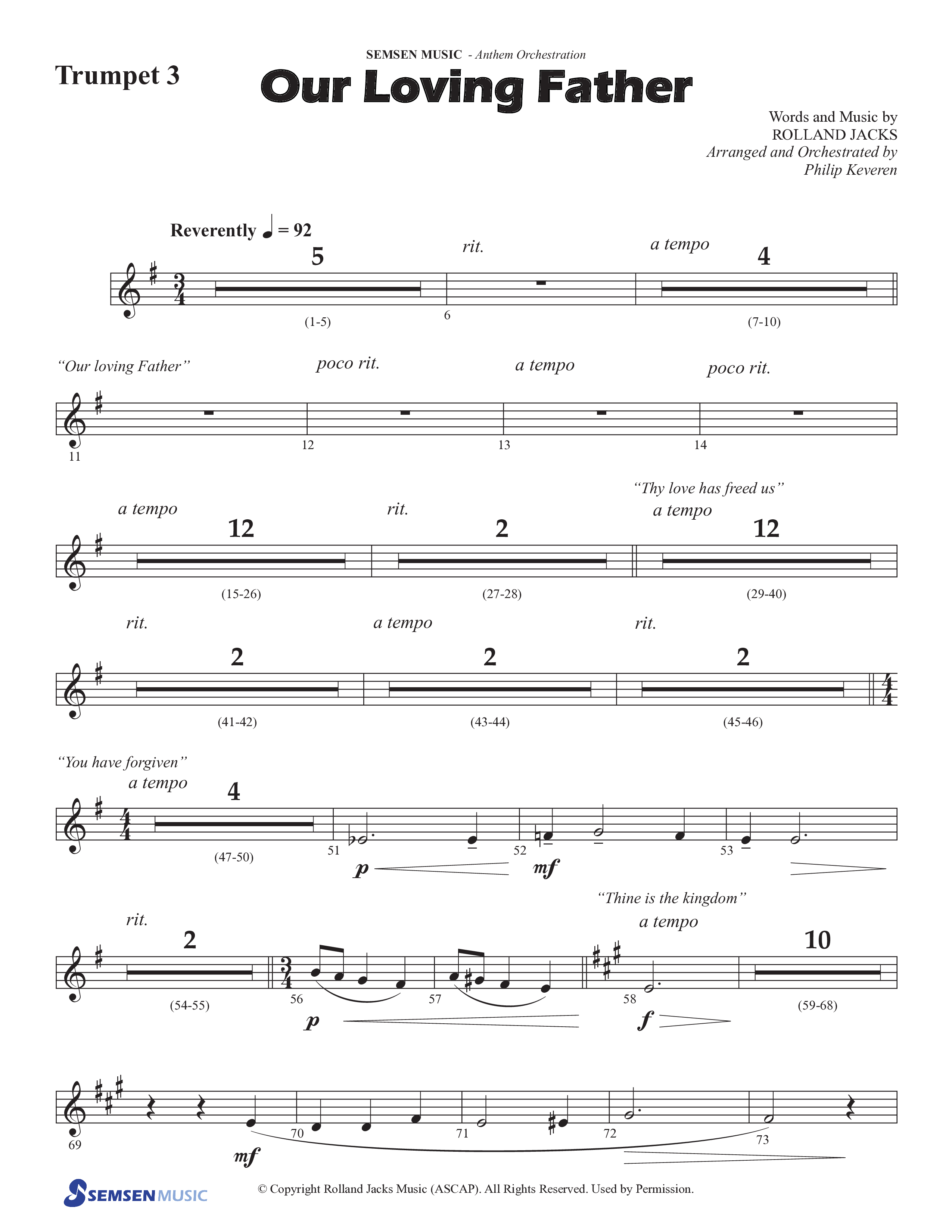 Our Loving Father (Choral Anthem SATB) Trumpet 3 (Semsen Music / Arr. Phillip Keveren)