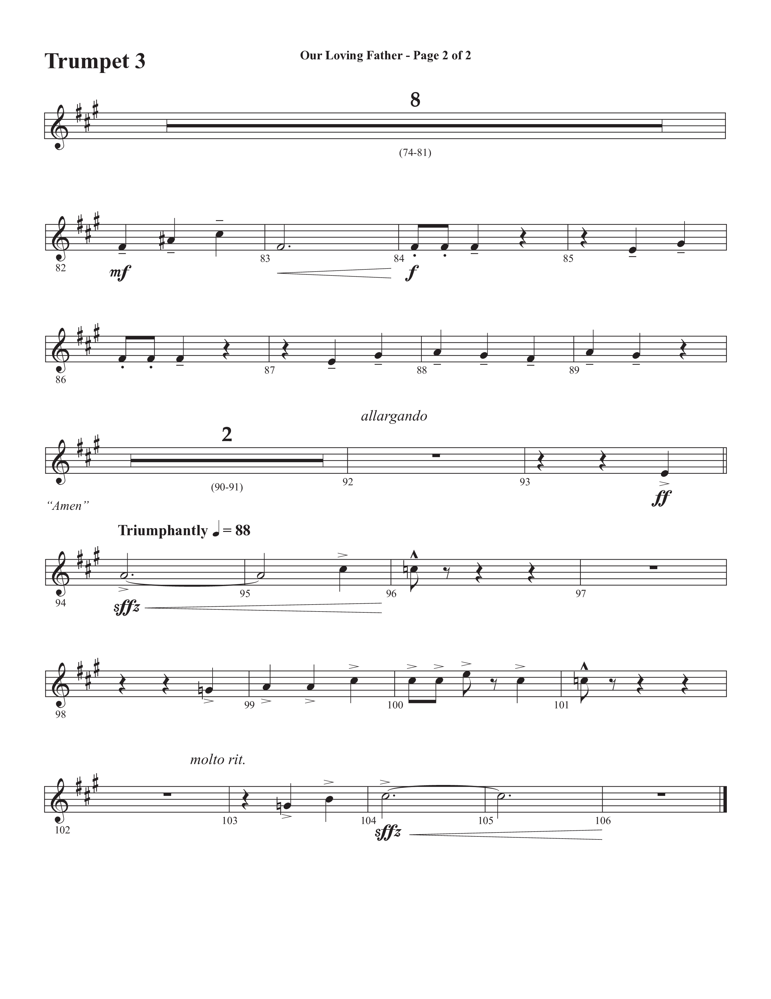 Our Loving Father (Choral Anthem SATB) Trumpet 3 (Semsen Music / Arr. Phillip Keveren)