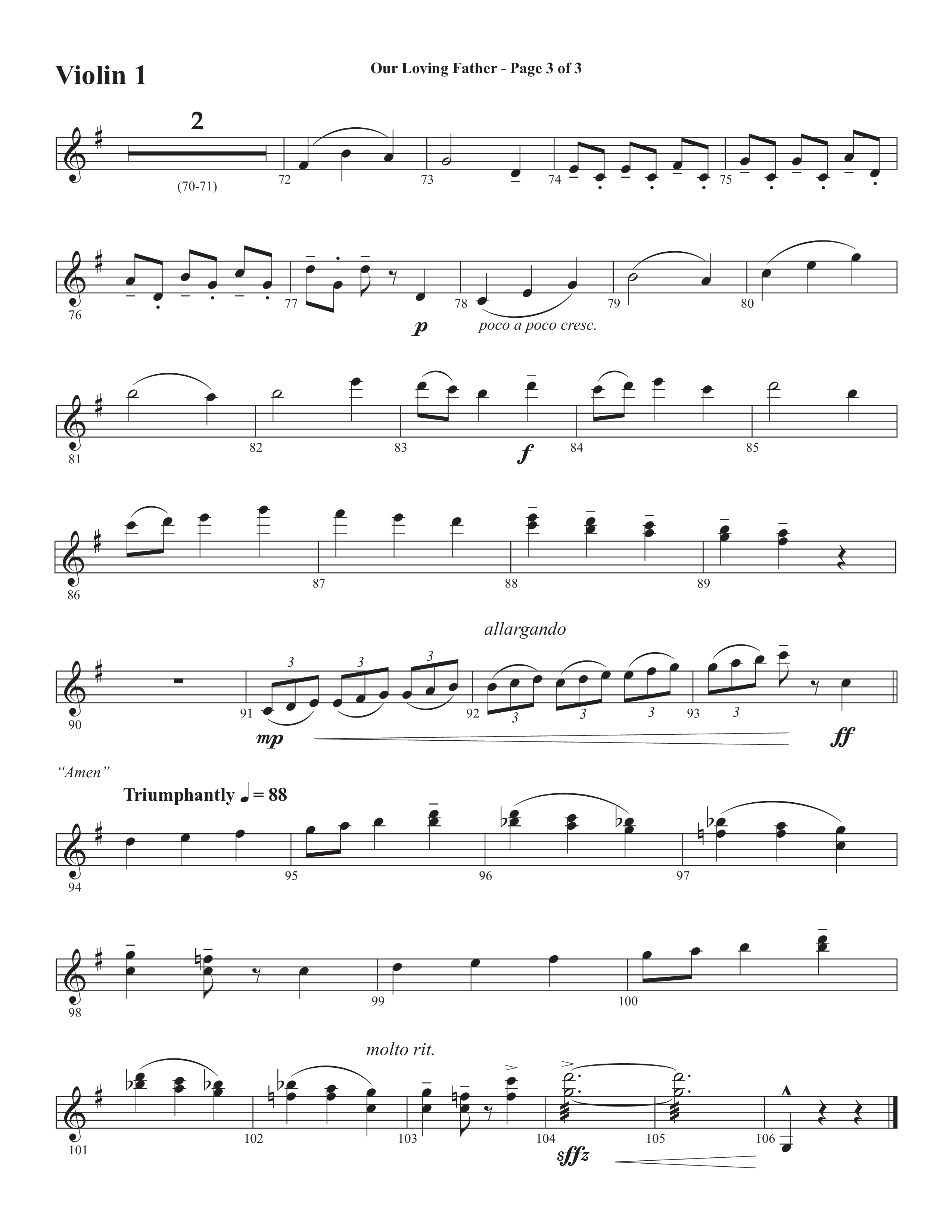 Our Loving Father (Choral Anthem SATB) Violin 1 (Semsen Music / Arr. Phillip Keveren)