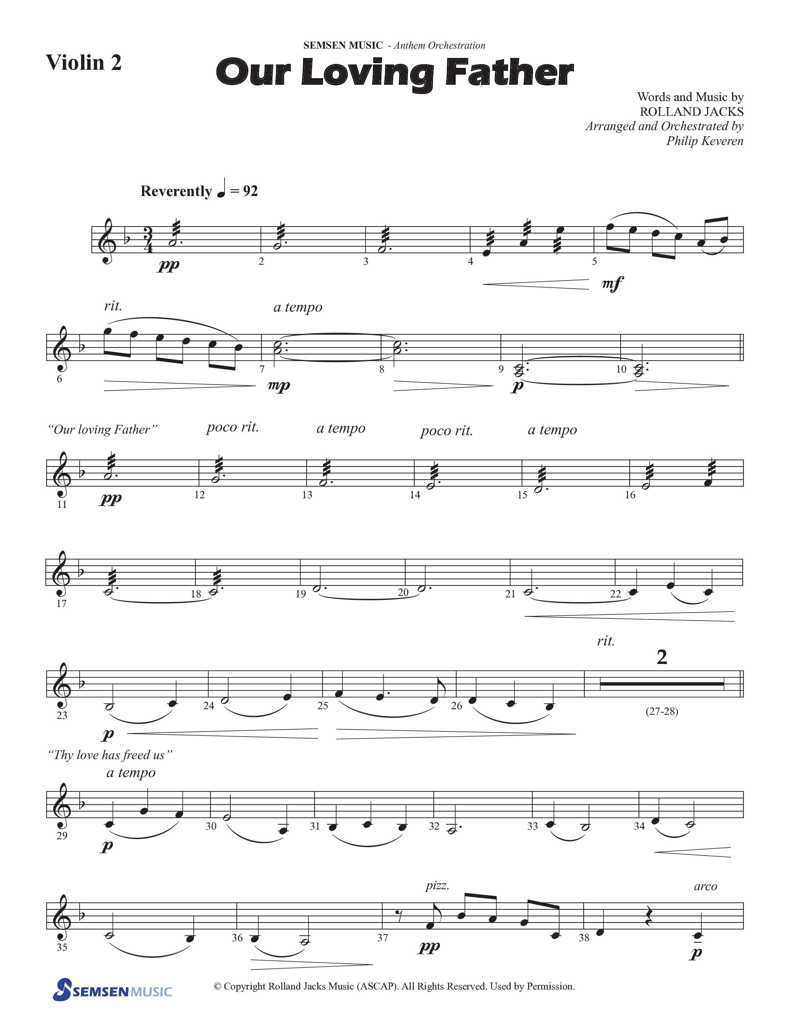 Our Loving Father (Choral Anthem SATB) Violin 2 (Semsen Music / Arr. Phillip Keveren)