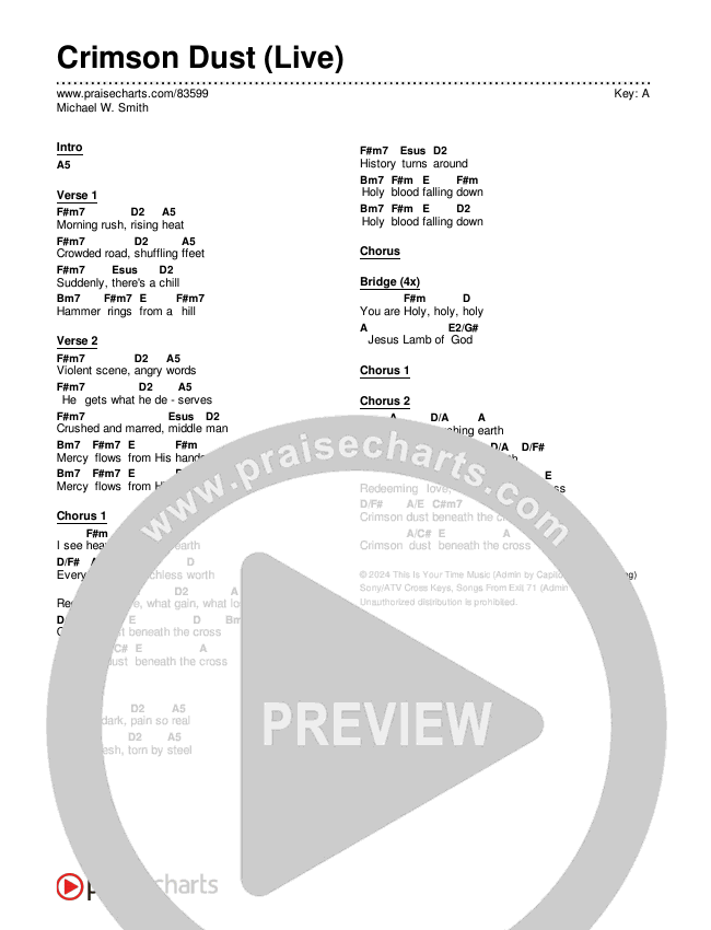 Crimson Dust (Live) Chords & Lyrics (Michael W. Smith)
