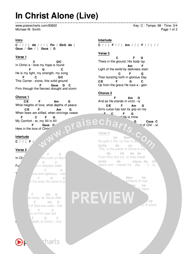 In Christ Alone (Live) Chords & Lyrics (Michael W. Smith)