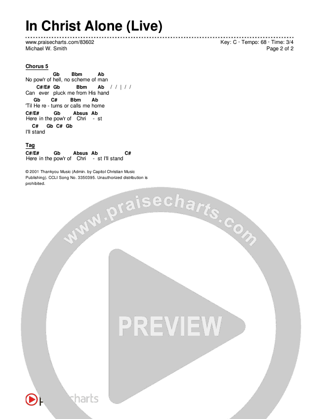 In Christ Alone (Live) Chords & Lyrics (Michael W. Smith)