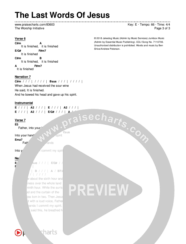 The Last Words Of Jesus Chords & Lyrics (The Worship Initiative)