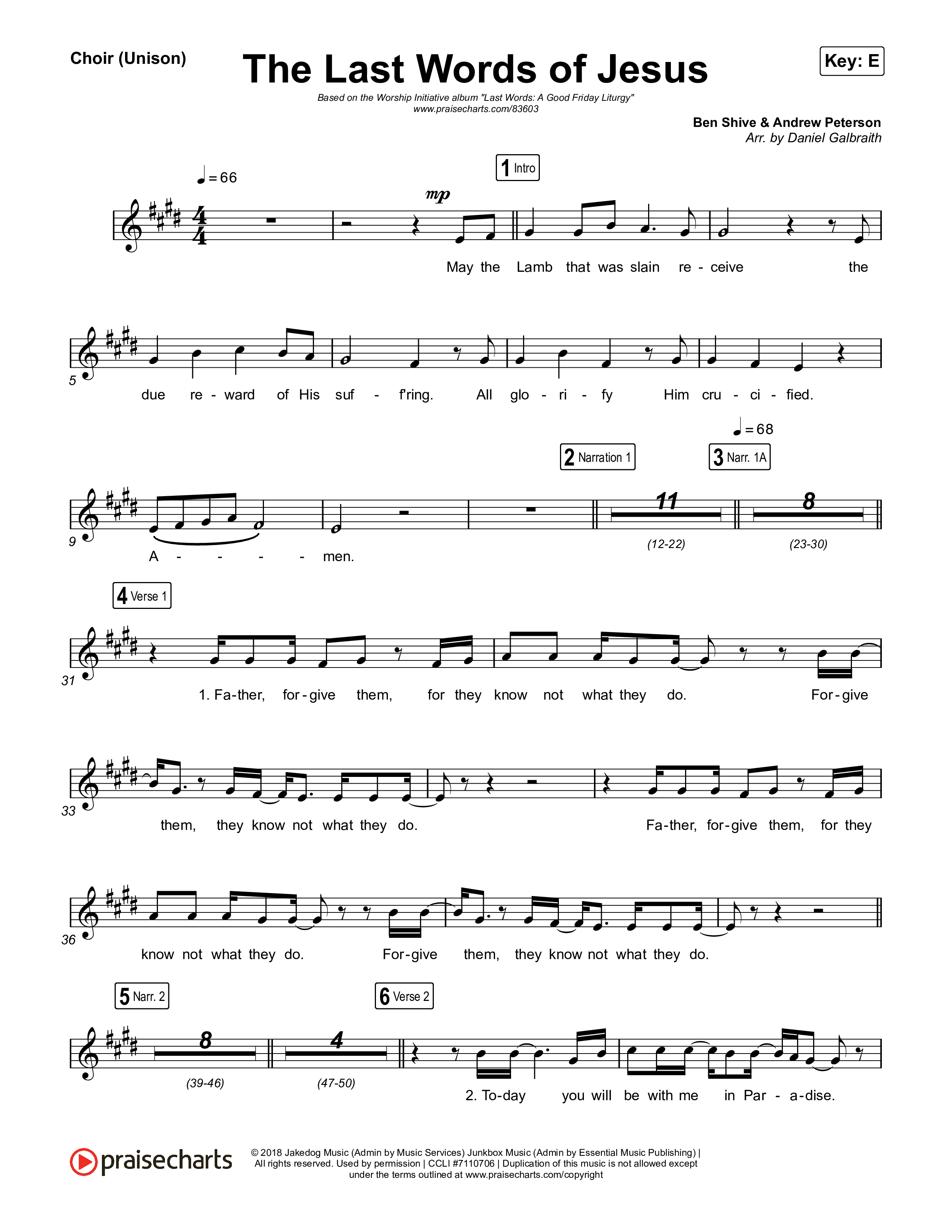 The Last Words Of Jesus Choir Sheet (Unison) (The Worship Initiative)