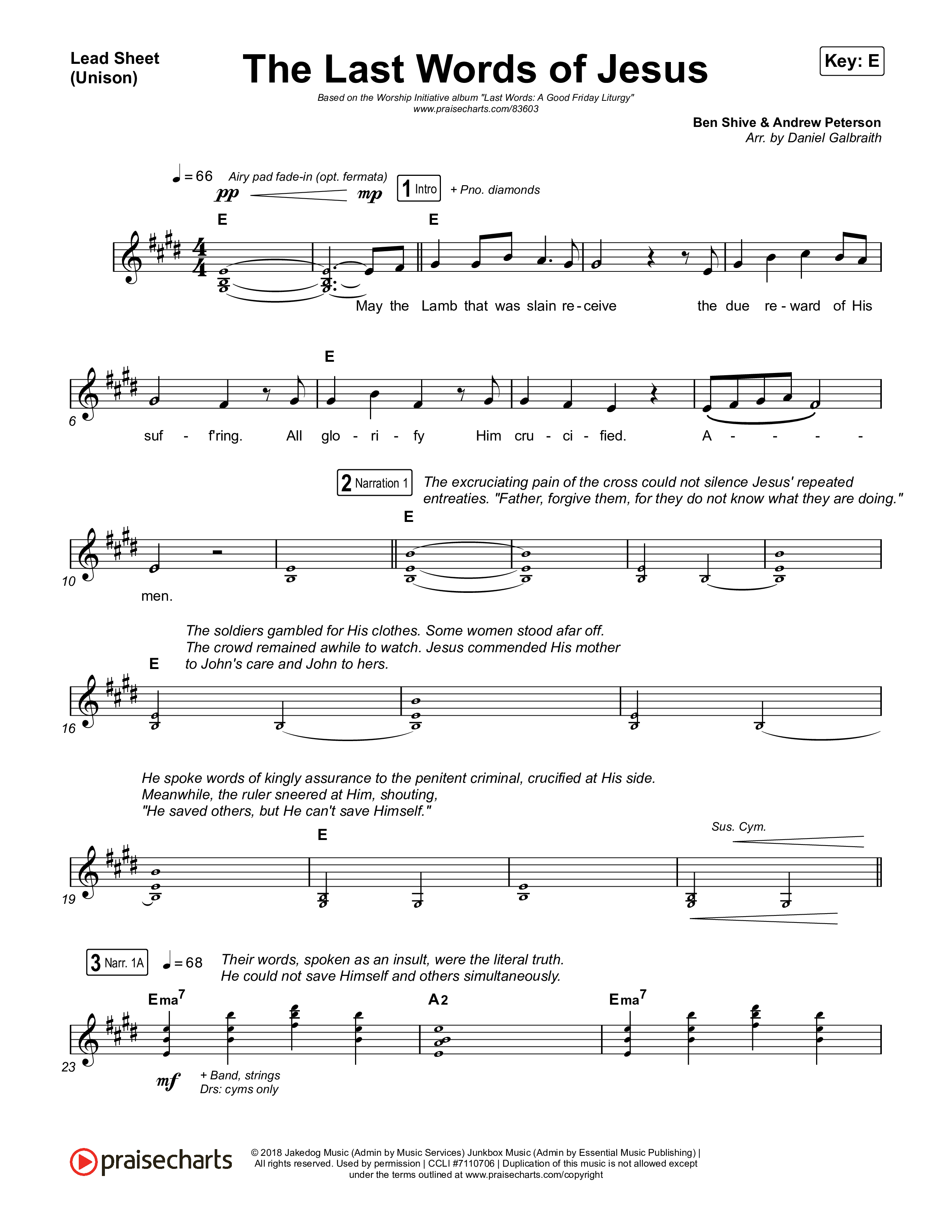 The Last Words Of Jesus Lead Sheet (Unison) (The Worship Initiative)