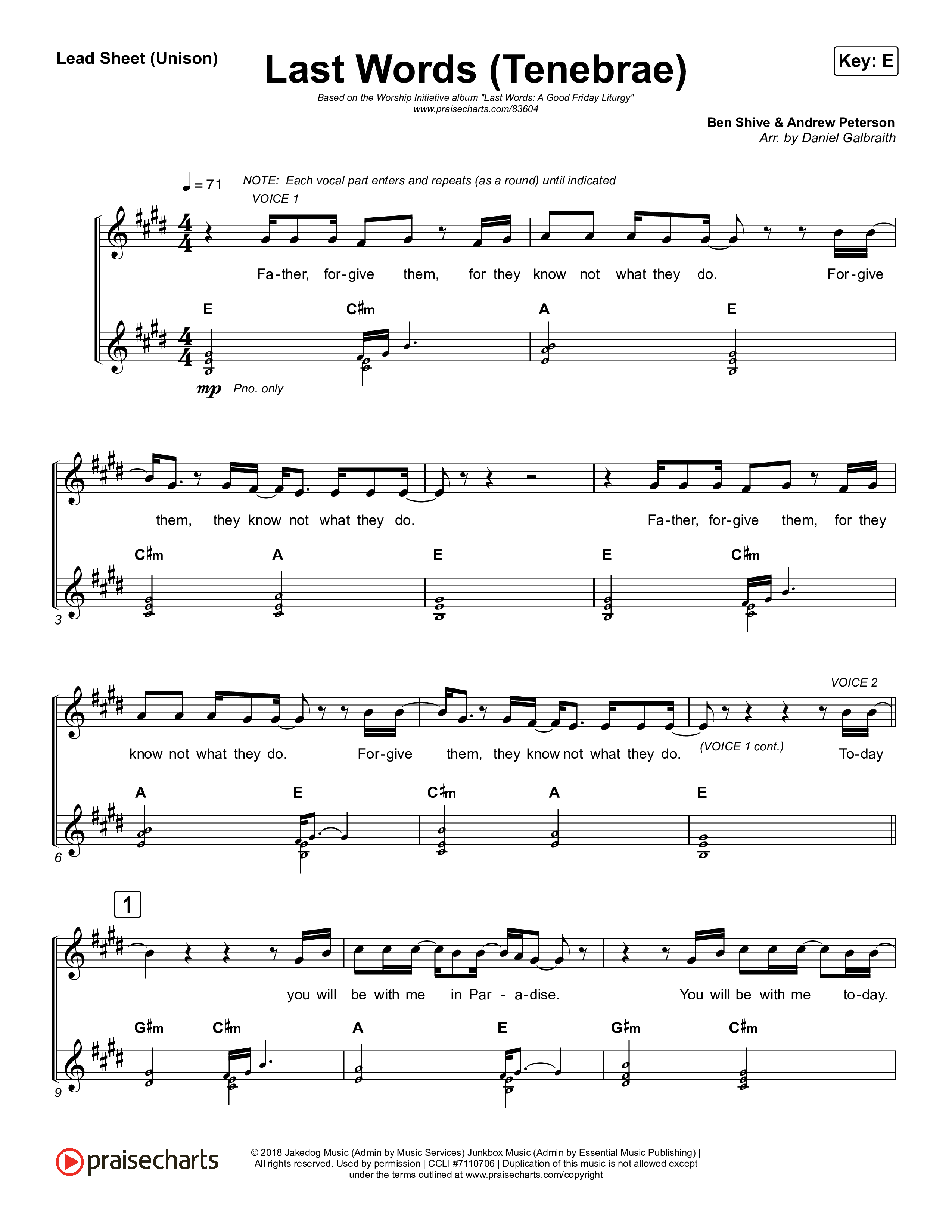 Last Words (Tenebrae) Lead Sheet (Unison) (The Worship Initiative)