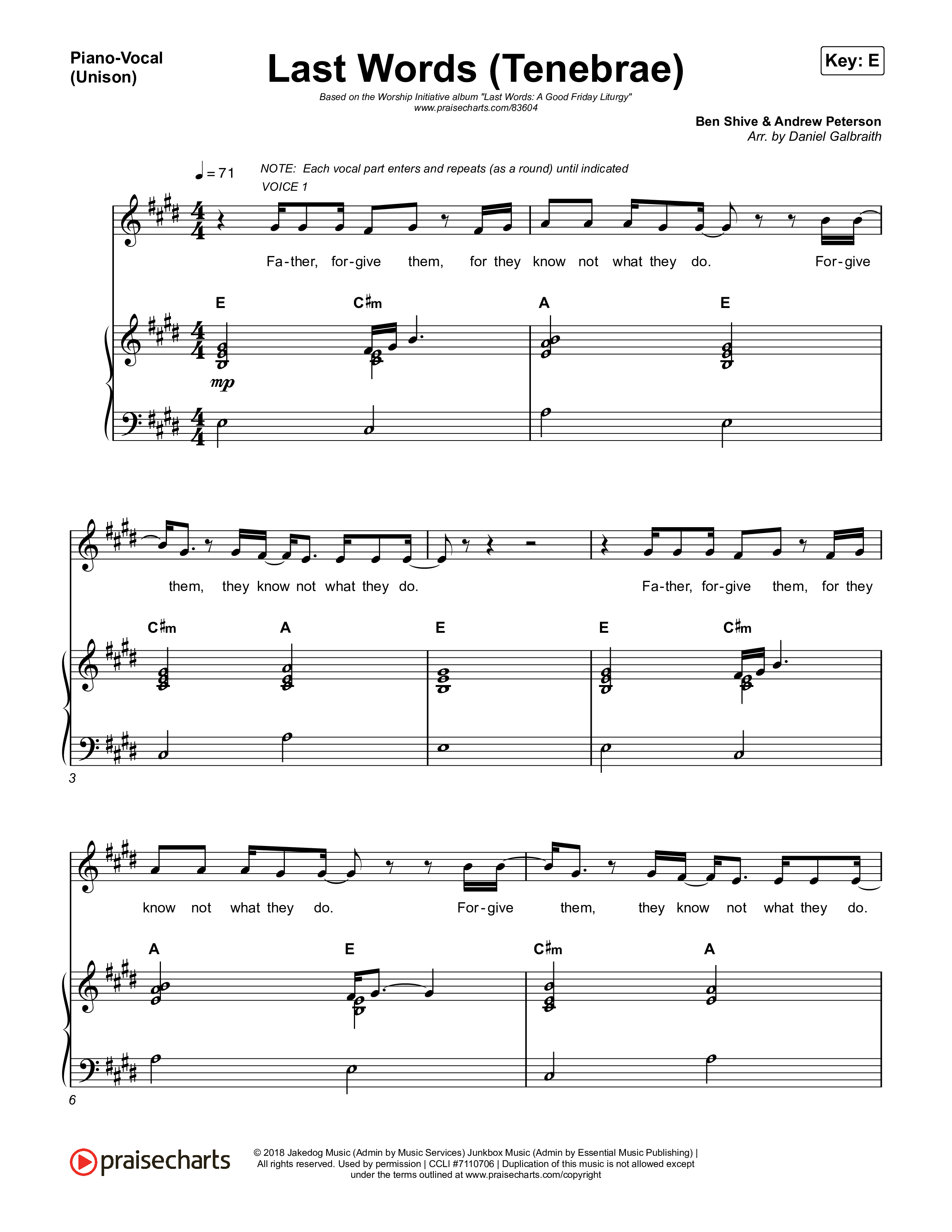 Last Words (Tenebrae) Piano/Vocal Pack (The Worship Initiative)