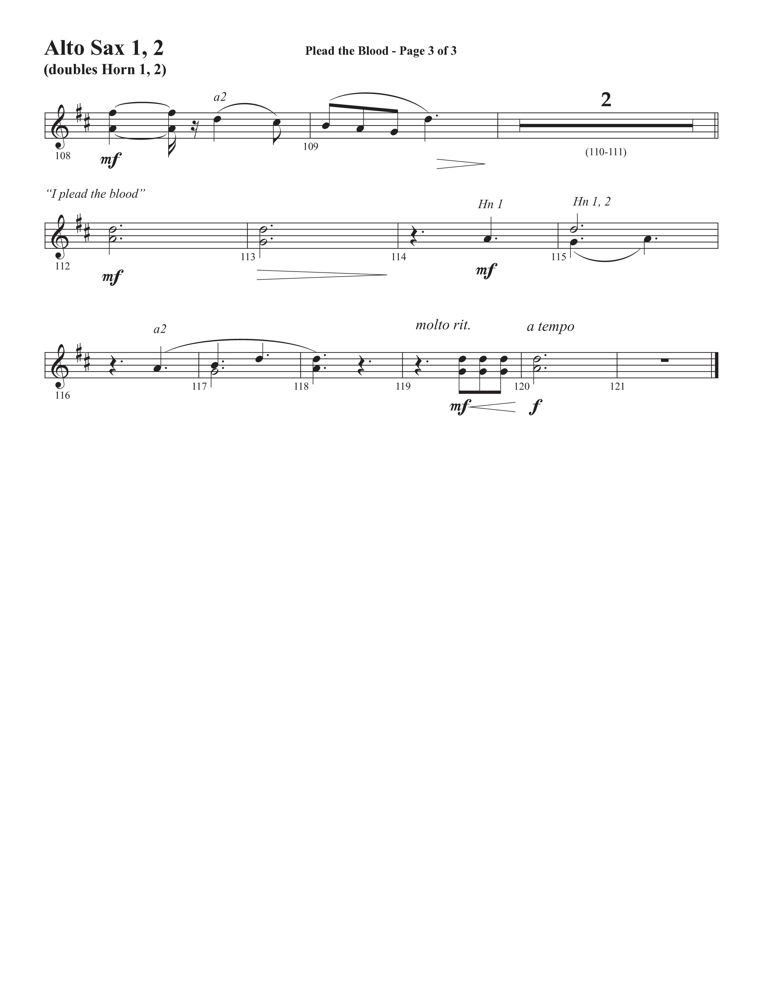 Plead The Blood (with Nothing But The Blood) (Choral Anthem SATB) Alto Sax 1/2 (Semsen Music / Arr. Debora Cahoon)