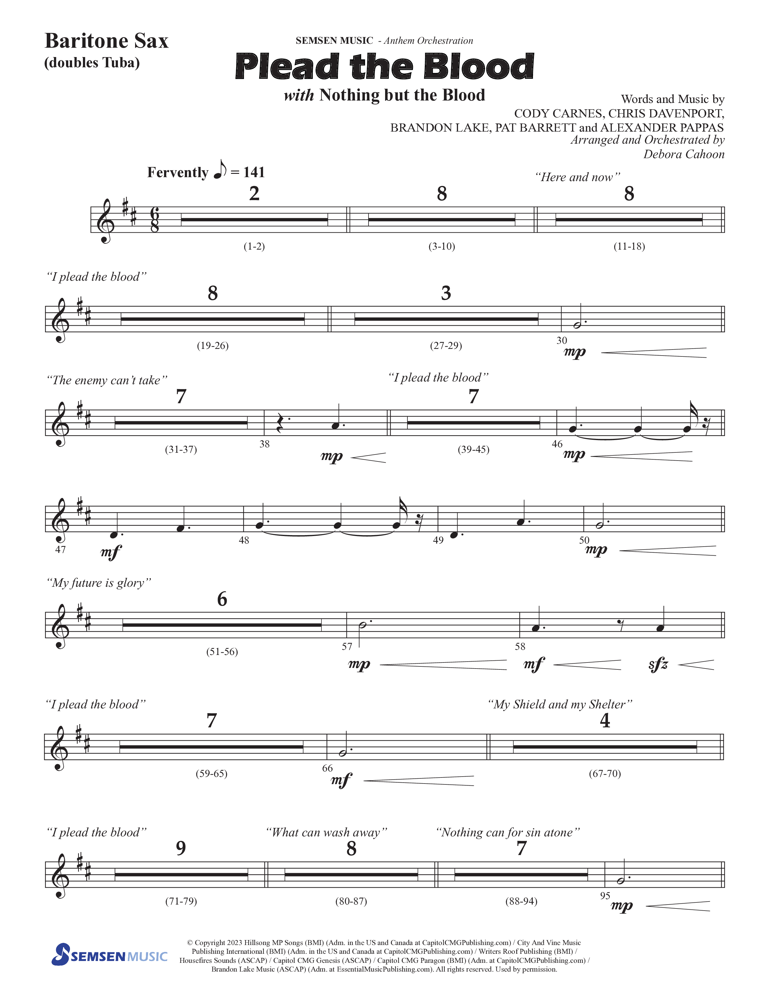 Plead The Blood (with Nothing But The Blood) (Choral Anthem SATB) Bari Sax (Semsen Music / Arr. Debora Cahoon)