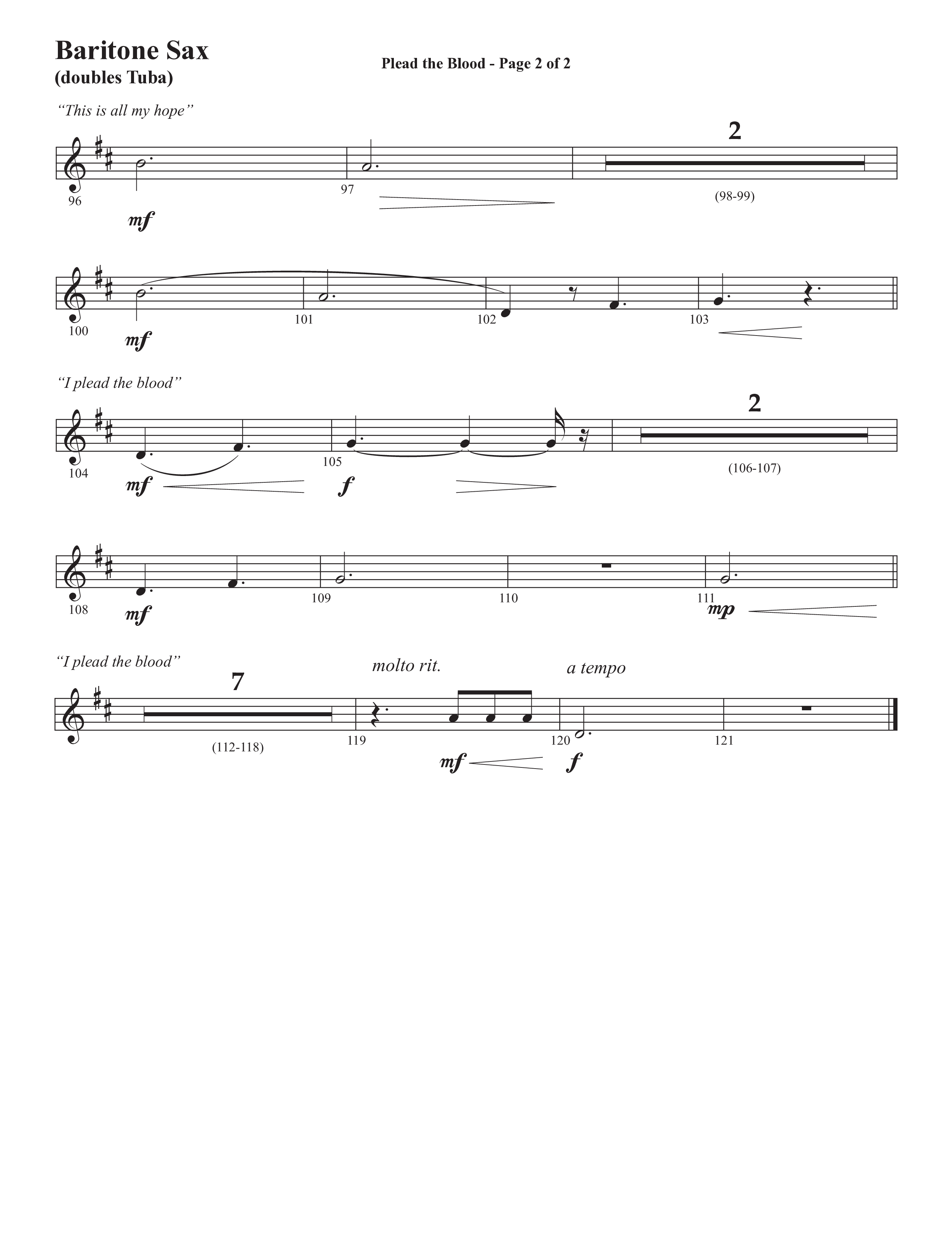 Plead The Blood (with Nothing But The Blood) (Choral Anthem SATB) Bari Sax (Semsen Music / Arr. Debora Cahoon)