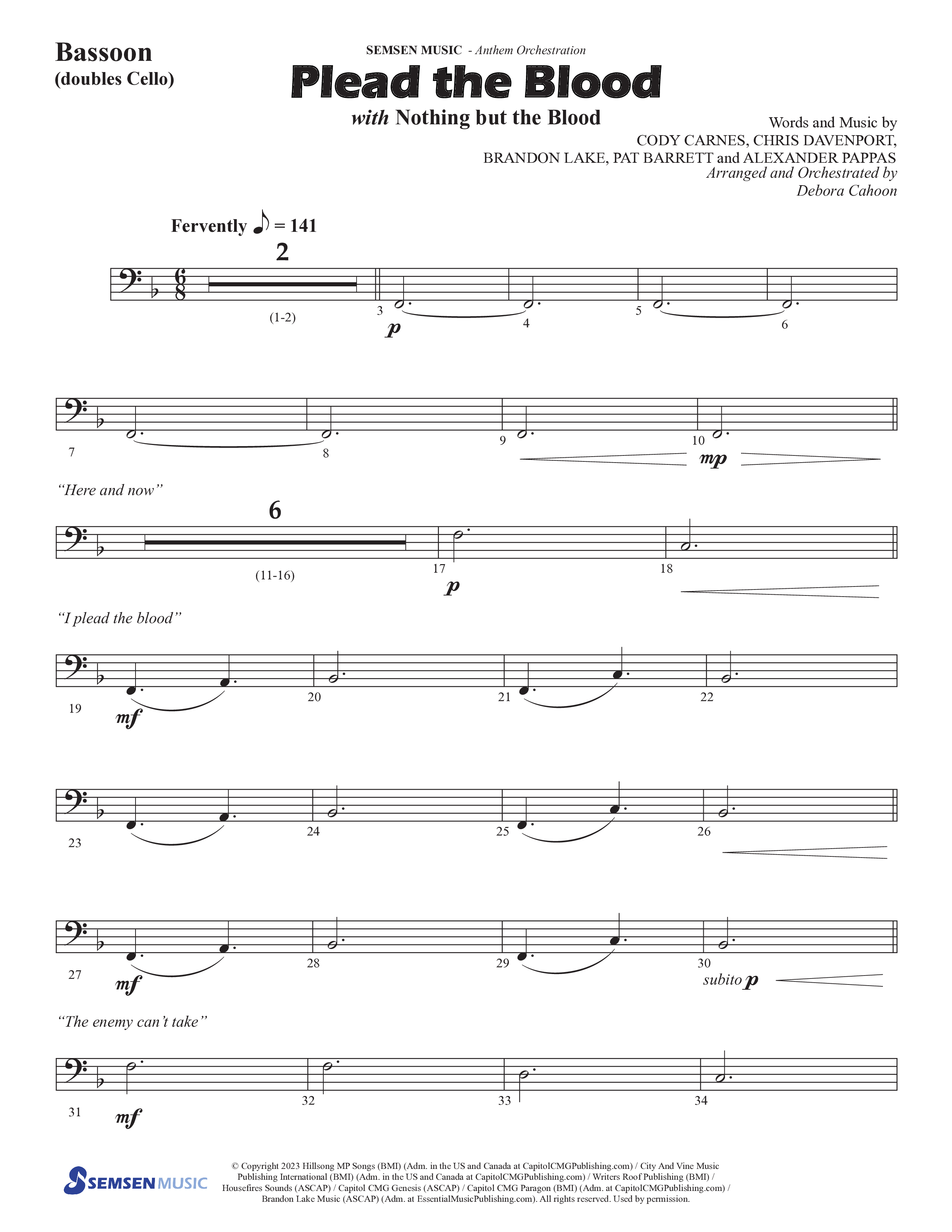 Plead The Blood (with Nothing But The Blood) (Choral Anthem SATB) Bassoon (Semsen Music / Arr. Debora Cahoon)
