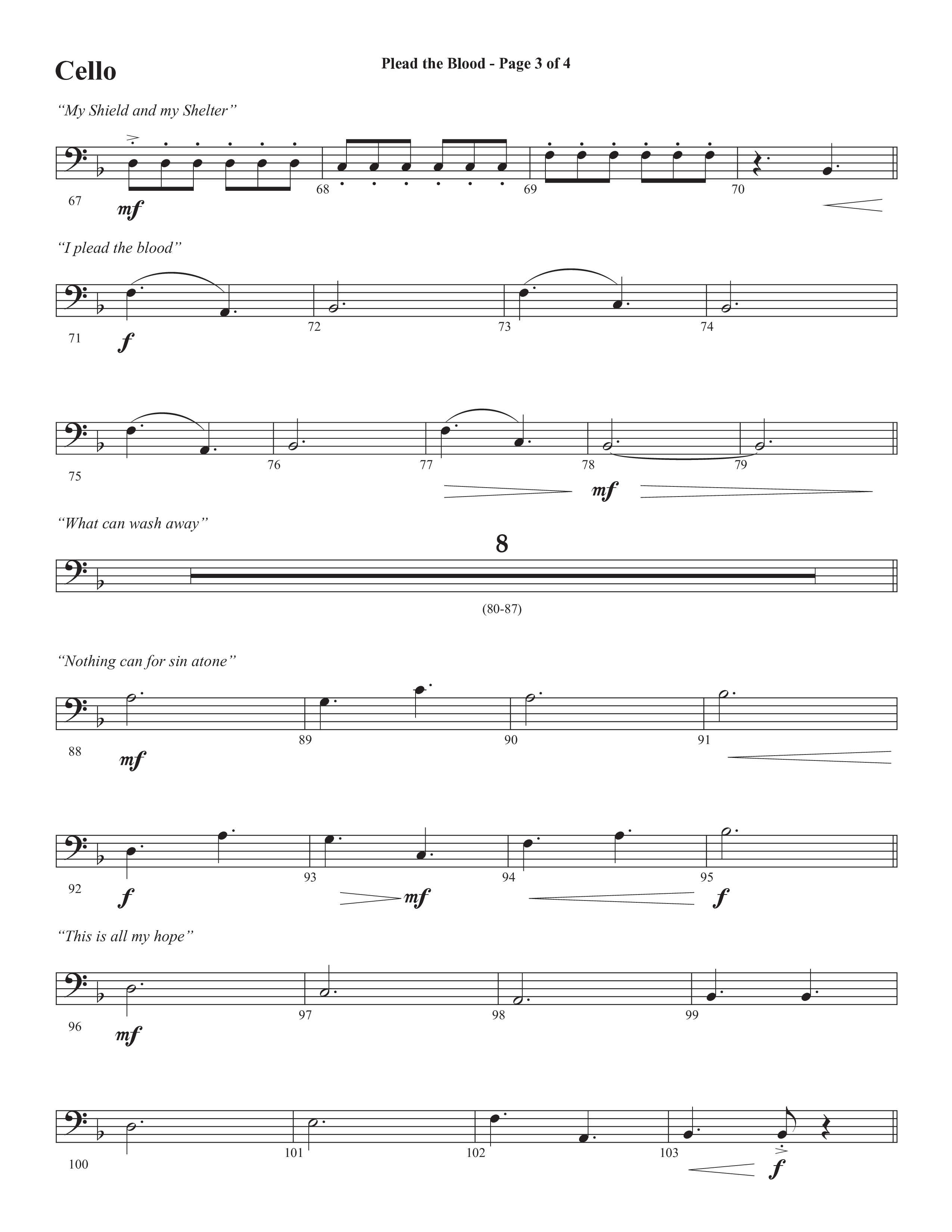 Plead The Blood (with Nothing But The Blood) (Choral Anthem SATB) Cello (Semsen Music / Arr. Debora Cahoon)