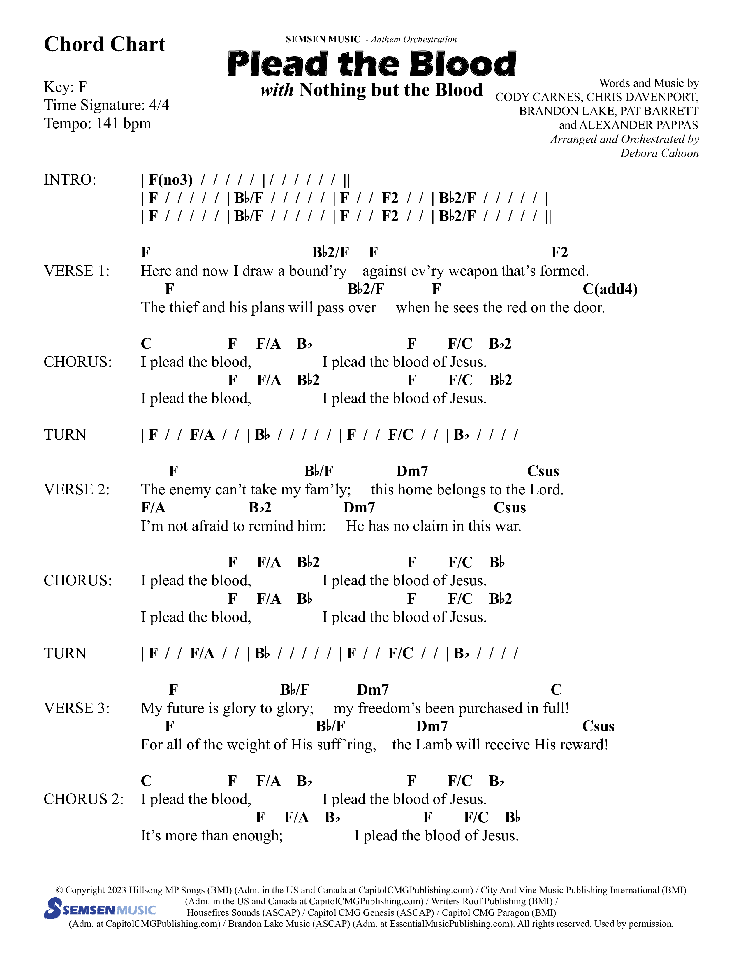 Plead The Blood (with Nothing But The Blood) (Choral Anthem SATB) Chords & Lead Sheet (Semsen Music / Arr. Debora Cahoon)
