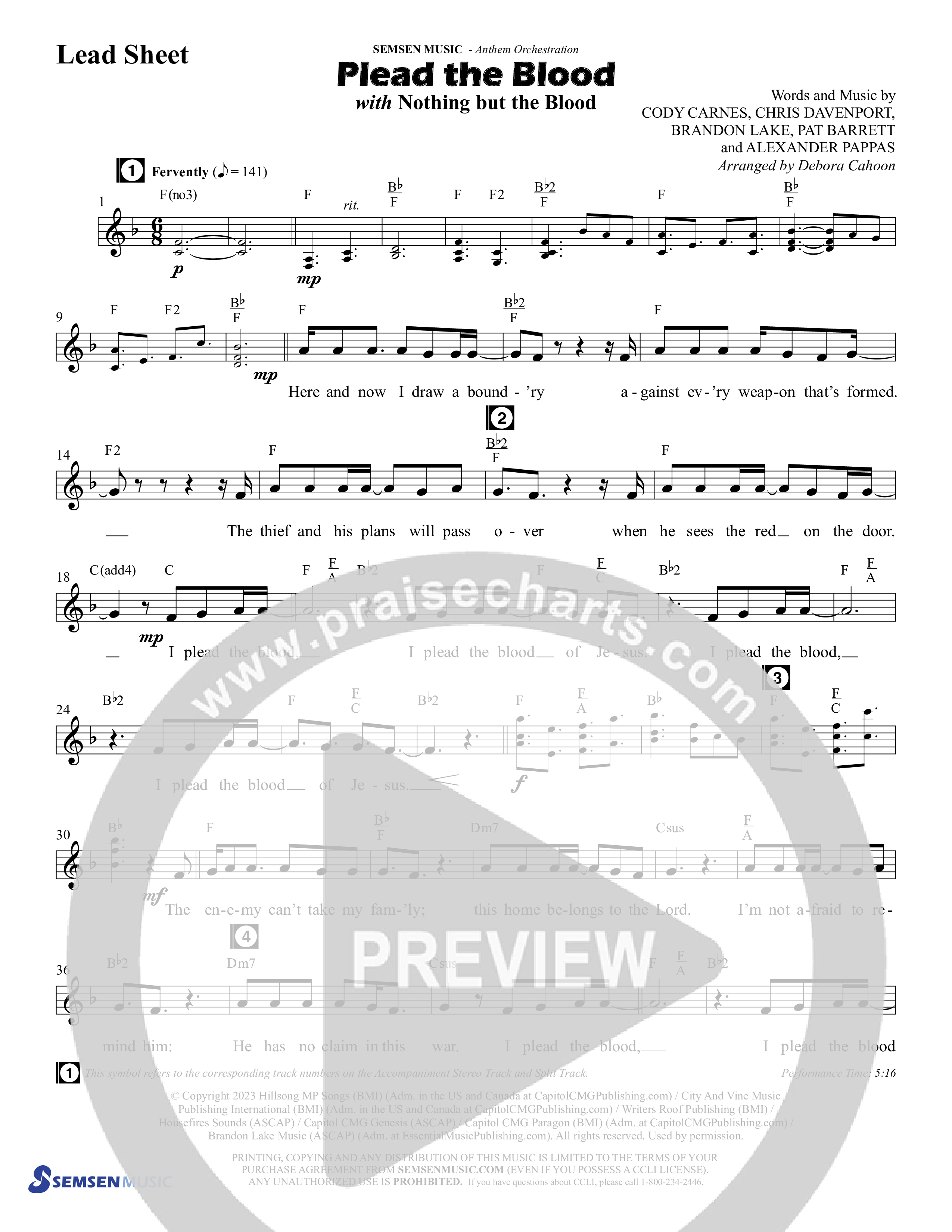 Plead The Blood (with Nothing But The Blood) (Choral Anthem SATB) Chords & Lead Sheet (Semsen Music / Arr. Debora Cahoon)