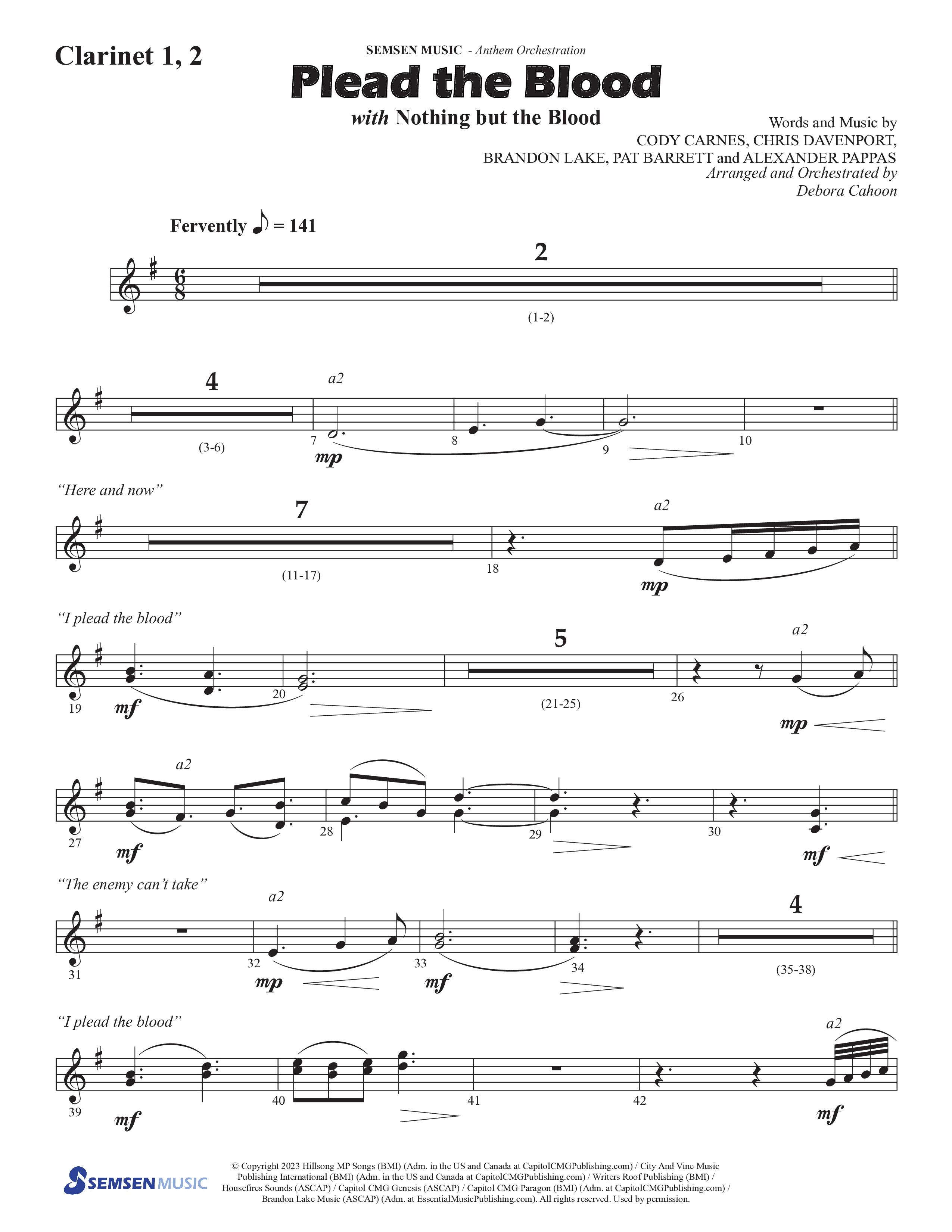 Plead The Blood (with Nothing But The Blood) (Choral Anthem SATB) Clarinet 1/2 (Semsen Music / Arr. Debora Cahoon)