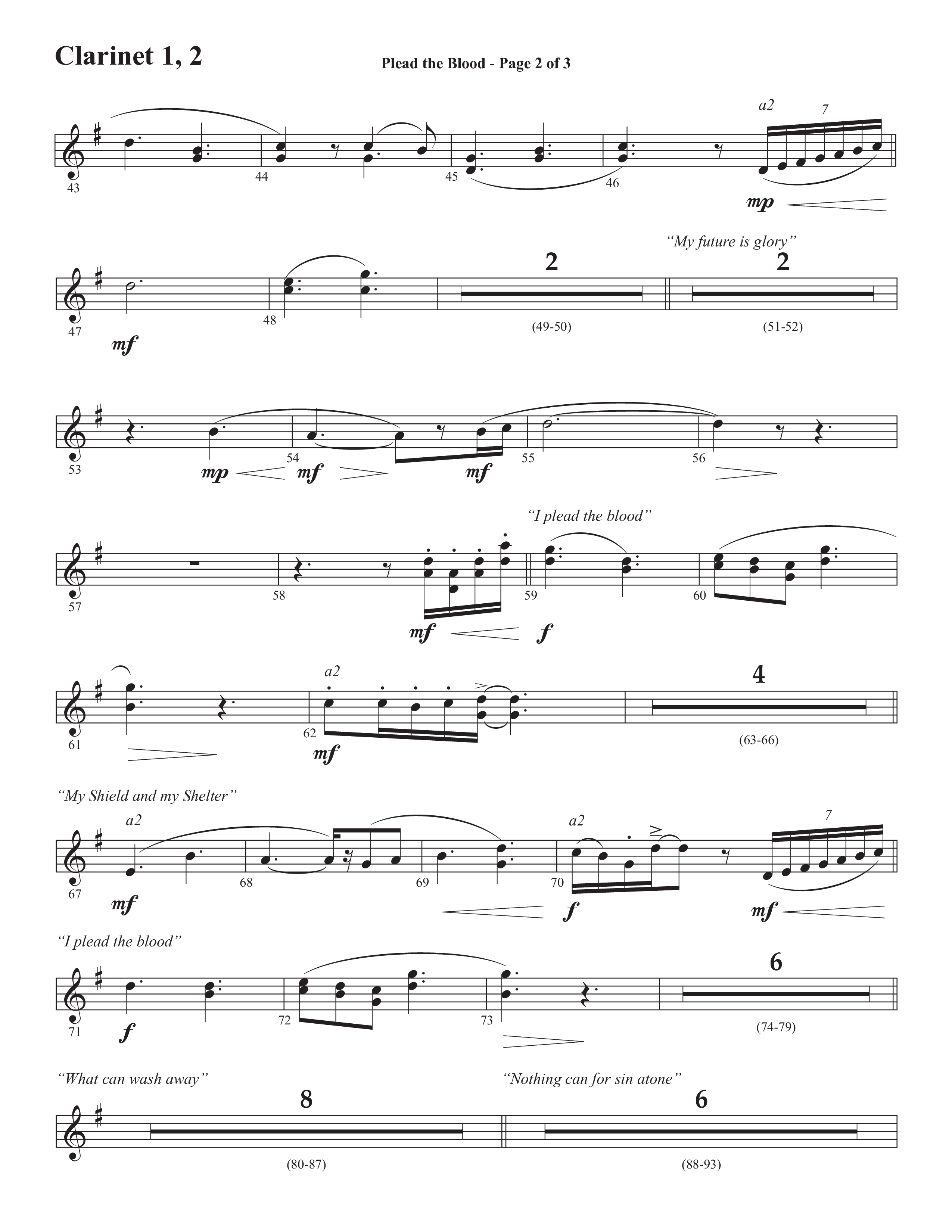 Plead The Blood (with Nothing But The Blood) (Choral Anthem SATB) Clarinet 1/2 (Semsen Music / Arr. Debora Cahoon)