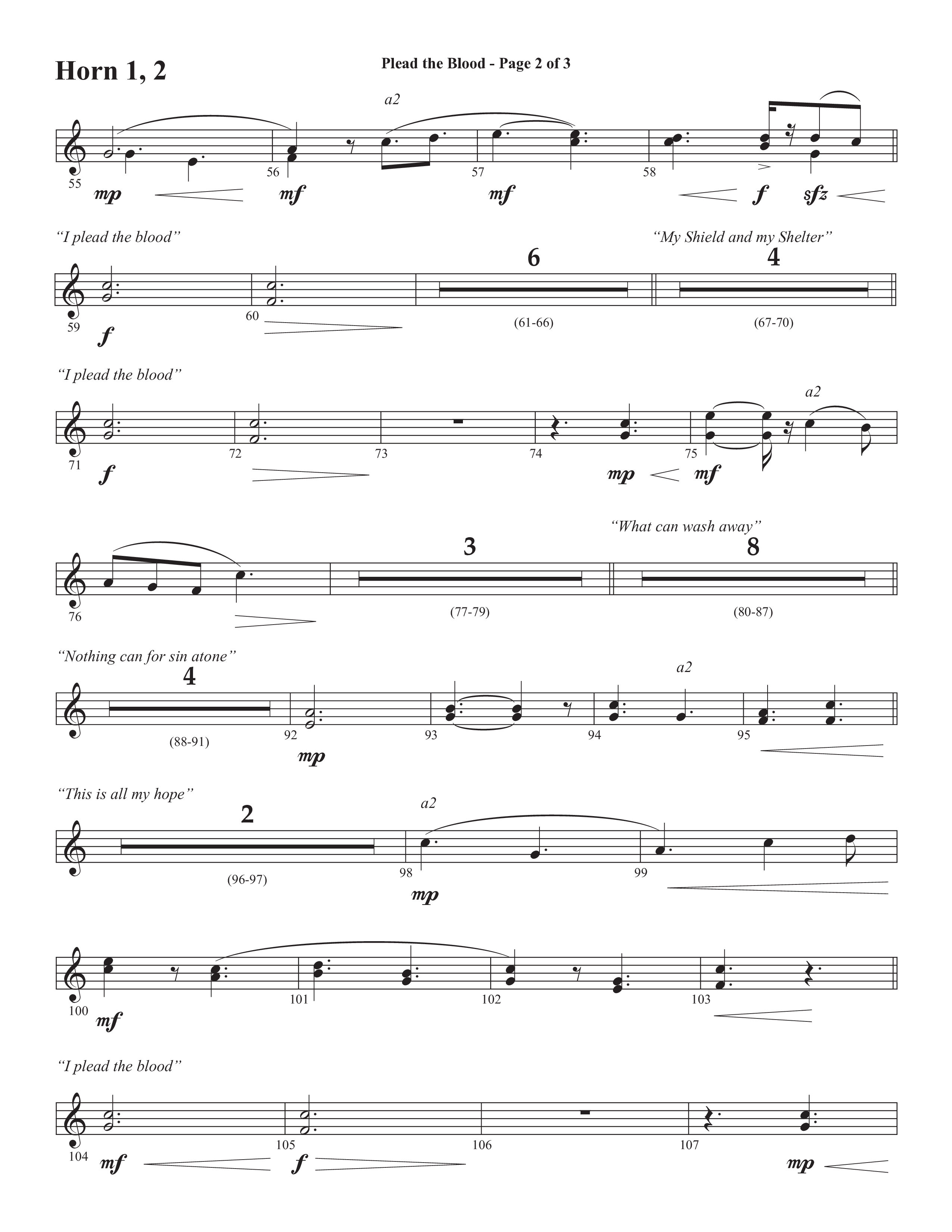 Plead The Blood (with Nothing But The Blood) (Choral Anthem SATB) French Horn 1/2 (Semsen Music / Arr. Debora Cahoon)