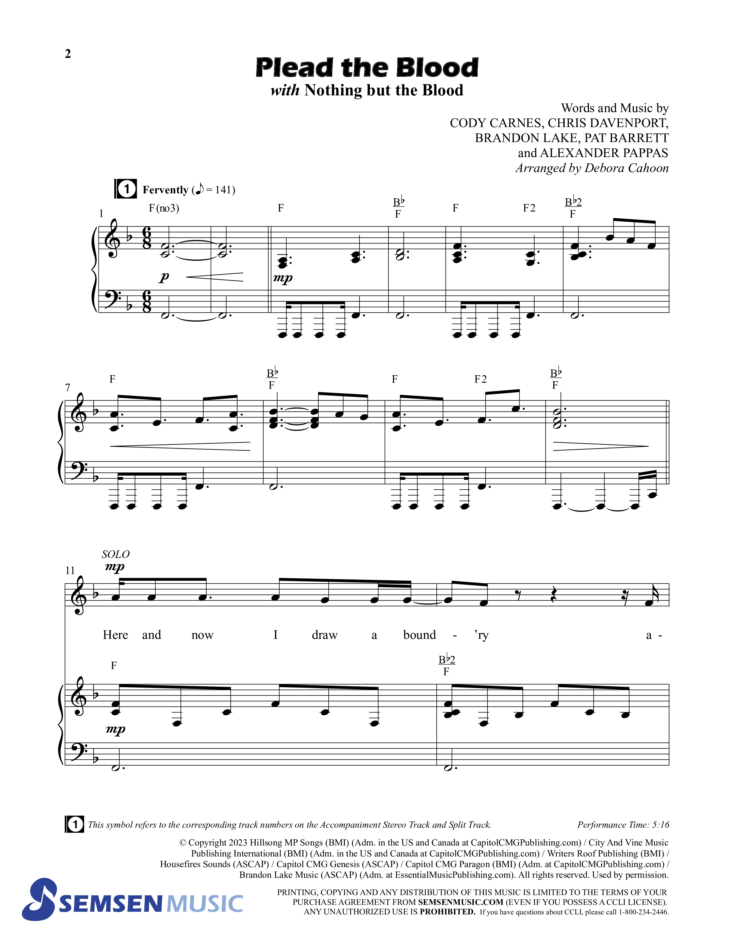 Plead The Blood (with Nothing But The Blood) (Choral Anthem SATB) Anthem (SATB/Piano) (Semsen Music / Arr. Debora Cahoon)