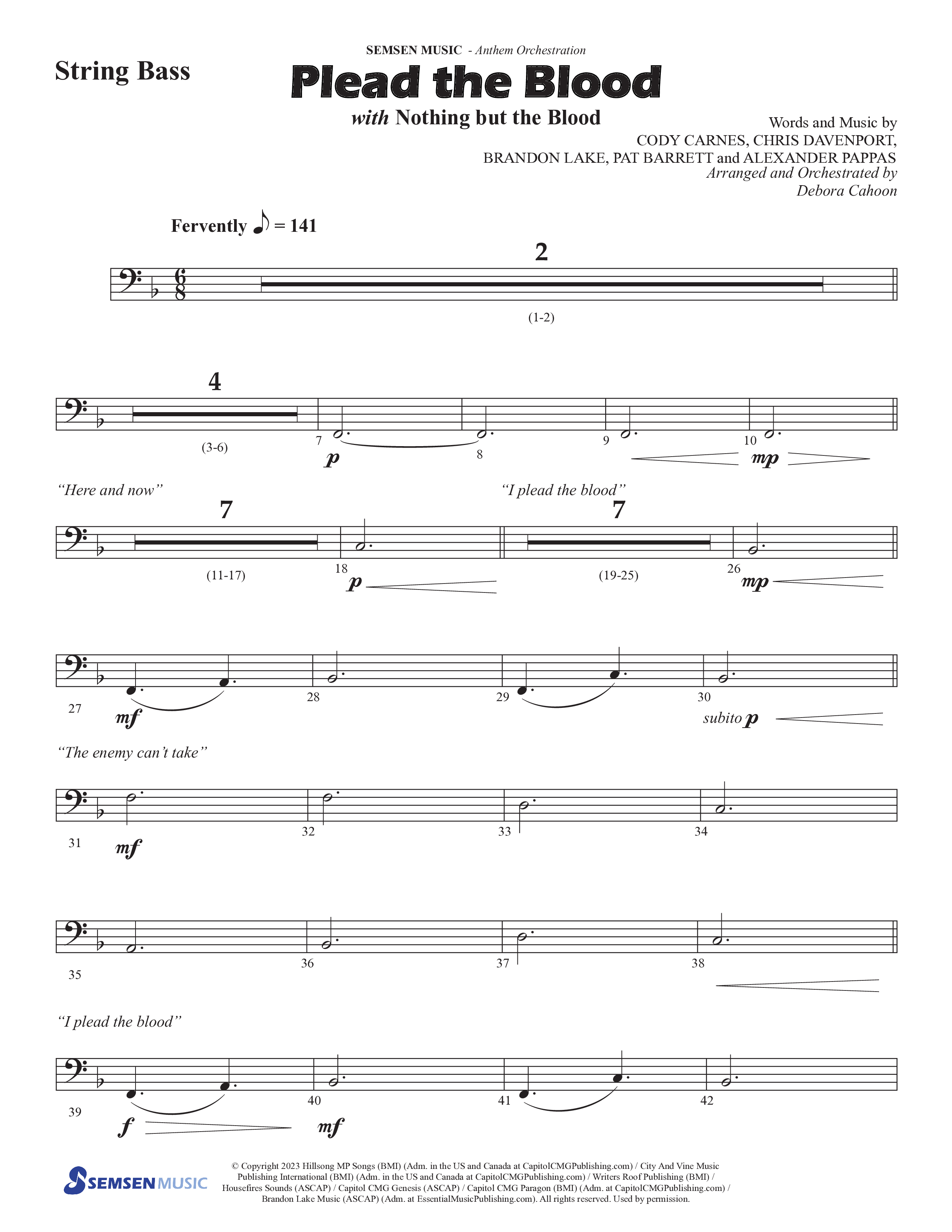 Plead The Blood (with Nothing But The Blood) (Choral Anthem SATB) String Bass (Semsen Music / Arr. Debora Cahoon)