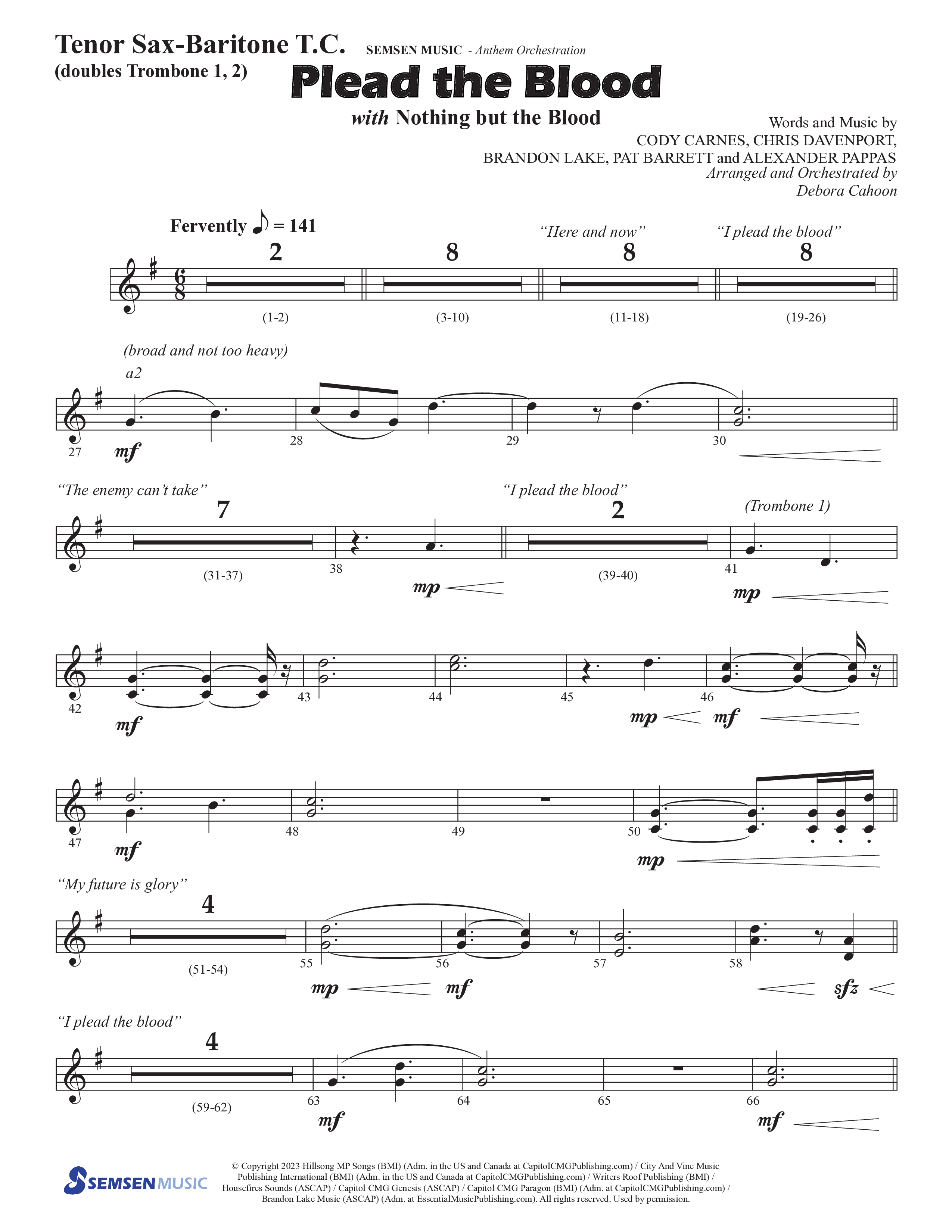 Plead The Blood (with Nothing But The Blood) (Choral Anthem SATB) Tenor Sax/Baritone T.C. (Semsen Music / Arr. Debora Cahoon)