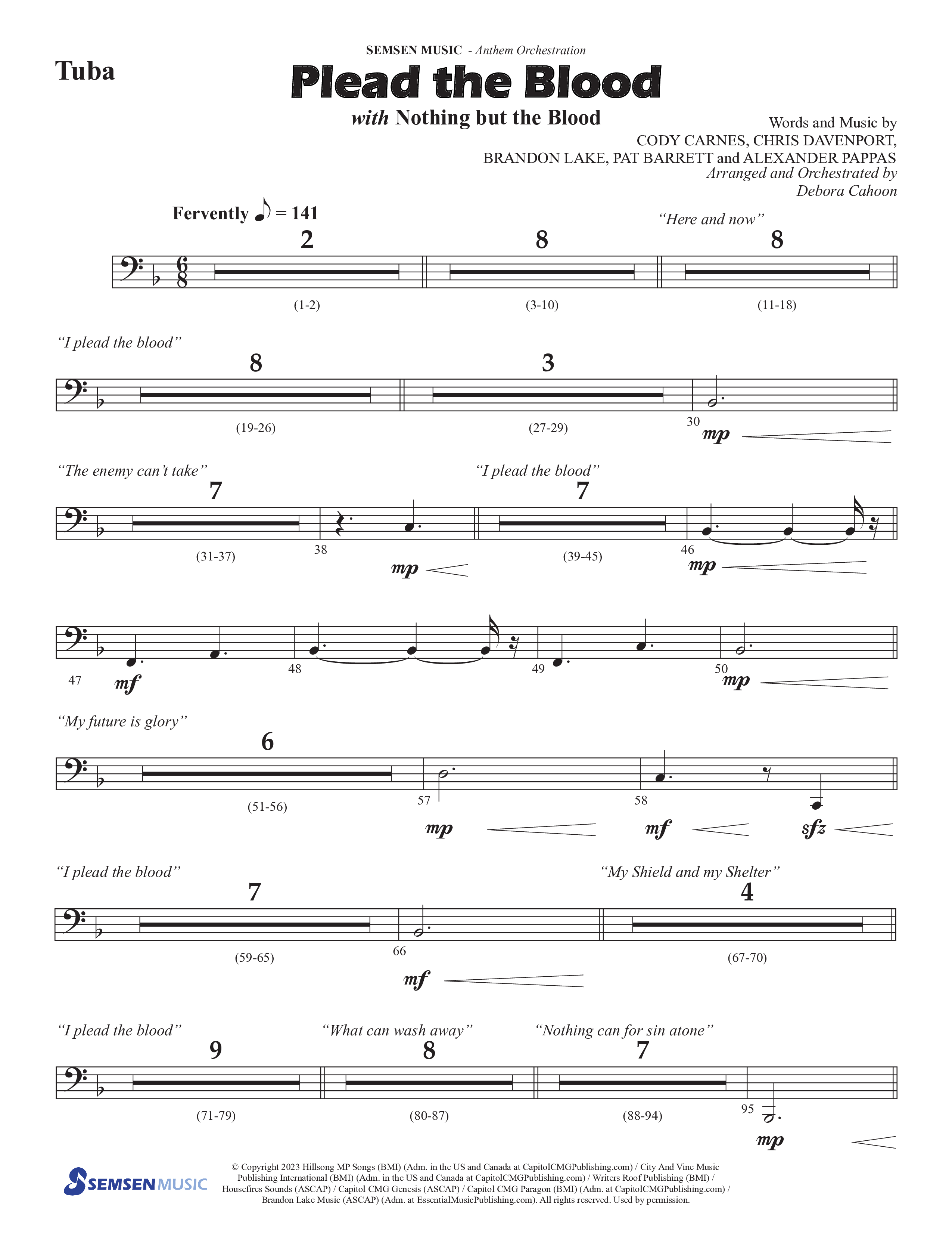 Plead The Blood (with Nothing But The Blood) (Choral Anthem SATB) Tuba (Semsen Music / Arr. Debora Cahoon)