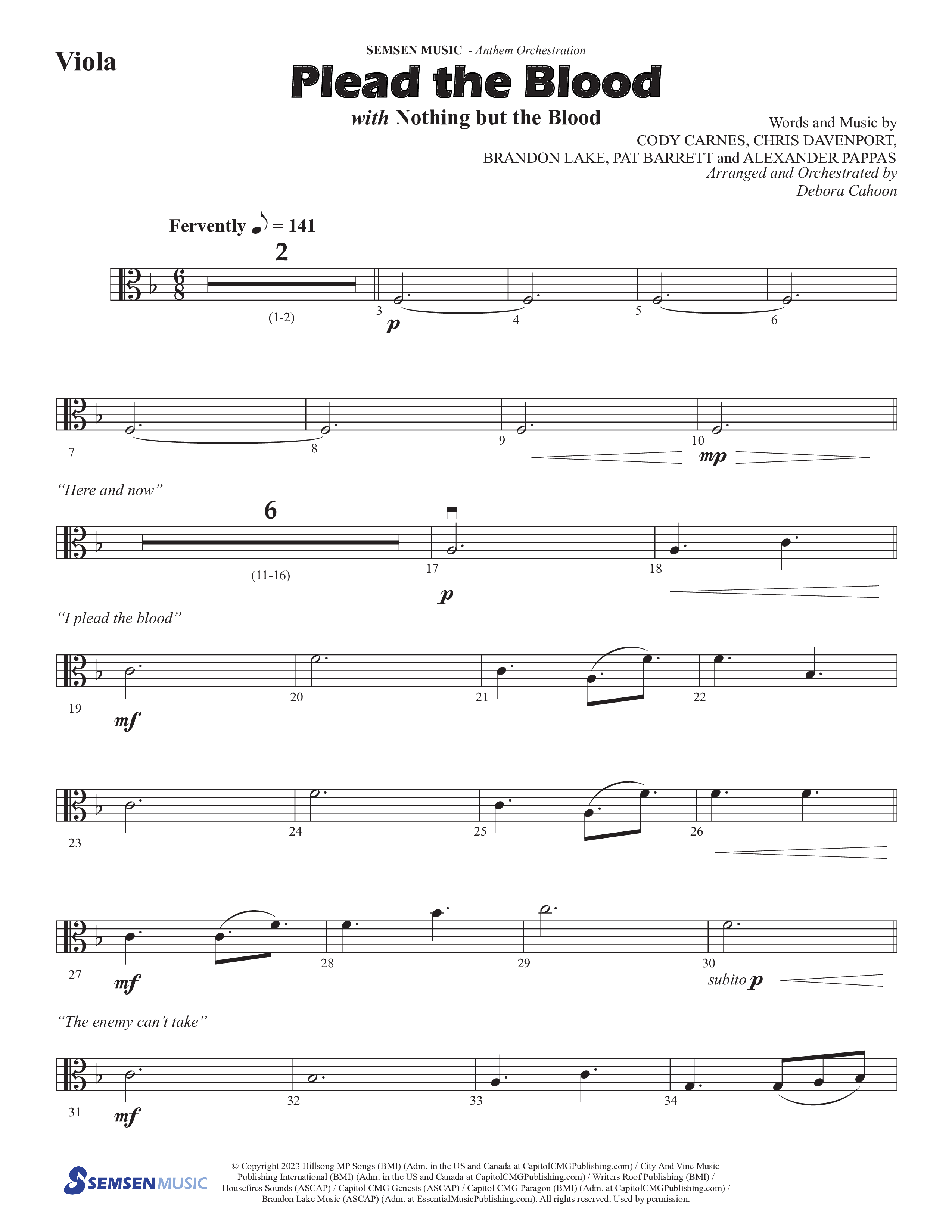 Plead The Blood (with Nothing But The Blood) (Choral Anthem SATB) Viola (Semsen Music / Arr. Debora Cahoon)