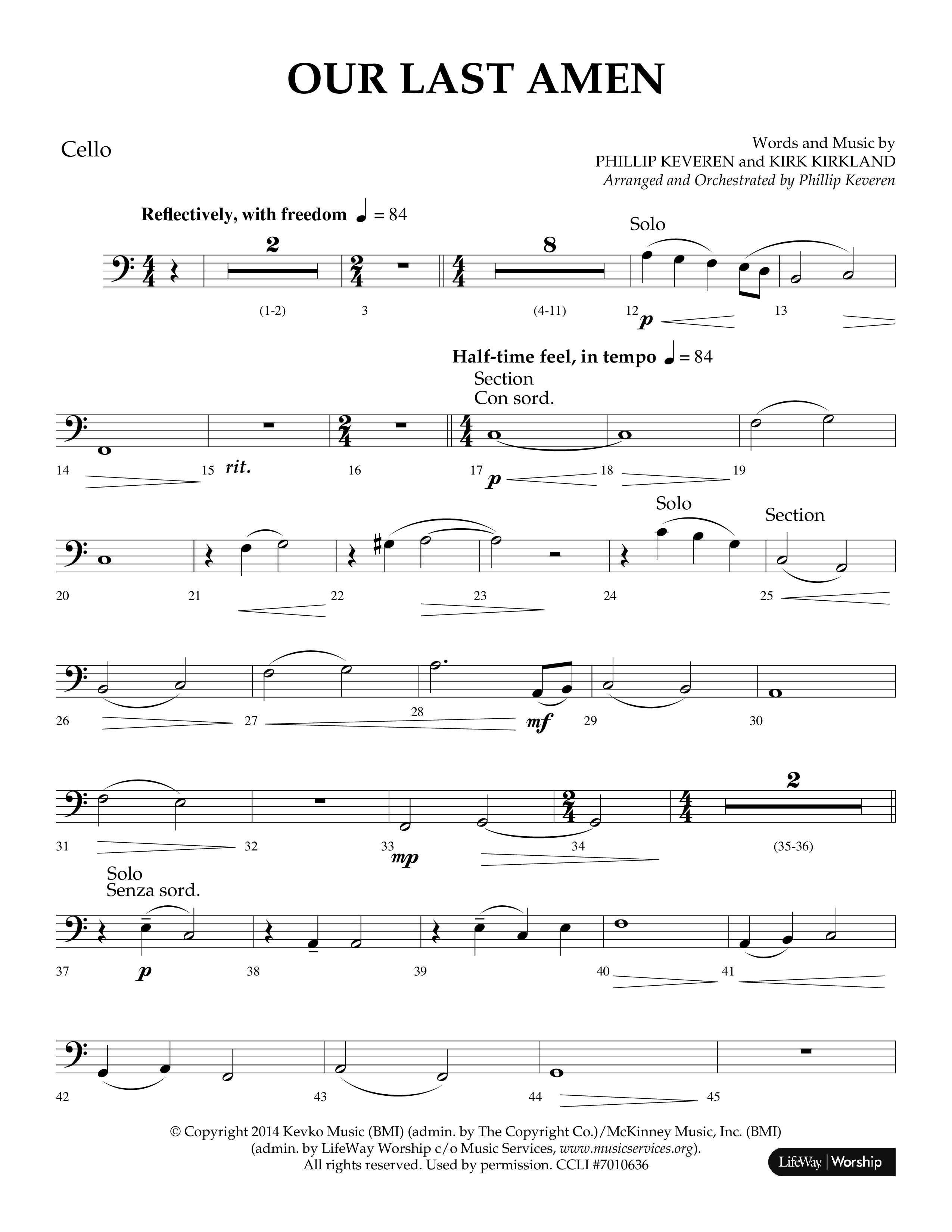Our Last Amen (Choral Anthem SATB) Cello (Lifeway Choral / Arr. Phillip Keveren)