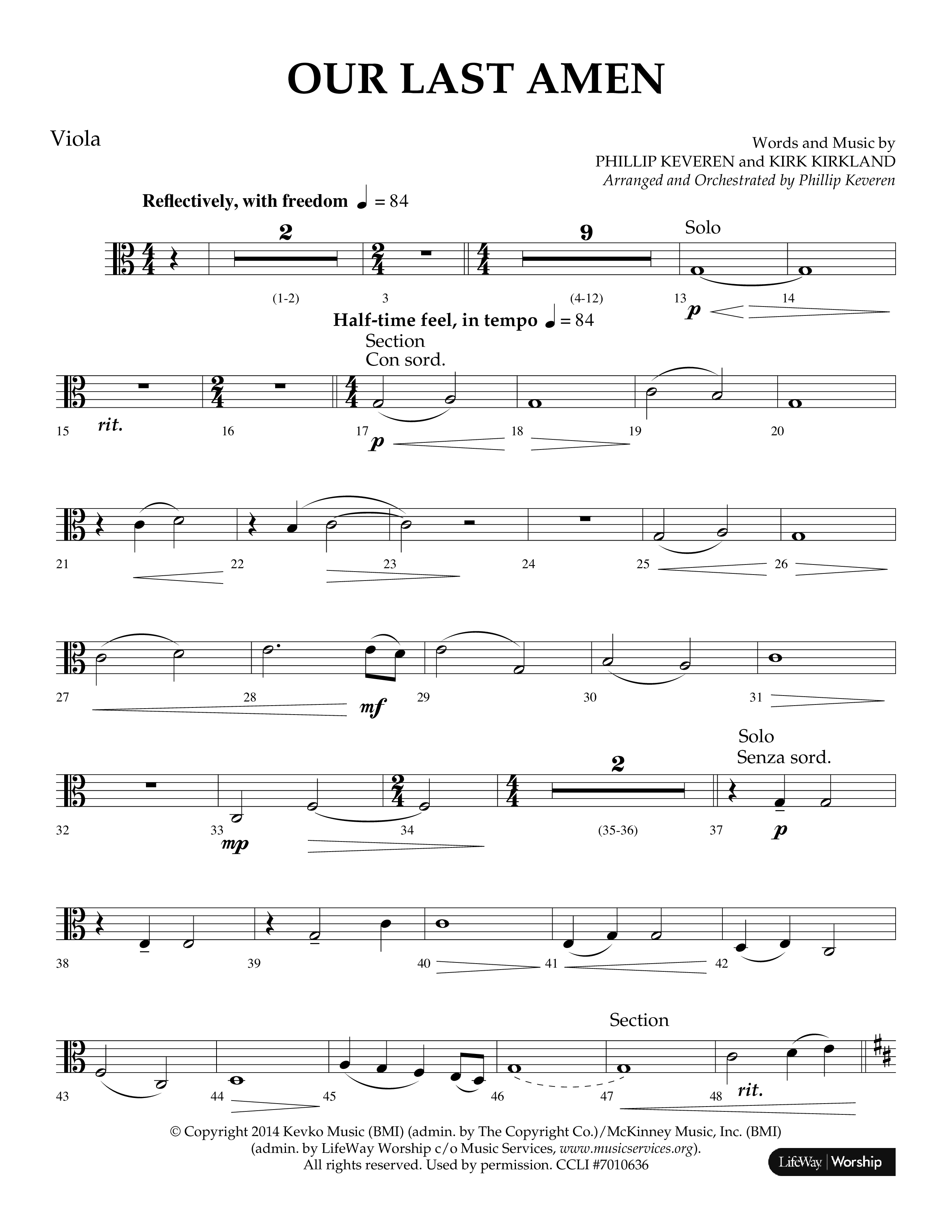 Our Last Amen (Choral Anthem SATB) Viola (Lifeway Choral / Arr. Phillip Keveren)