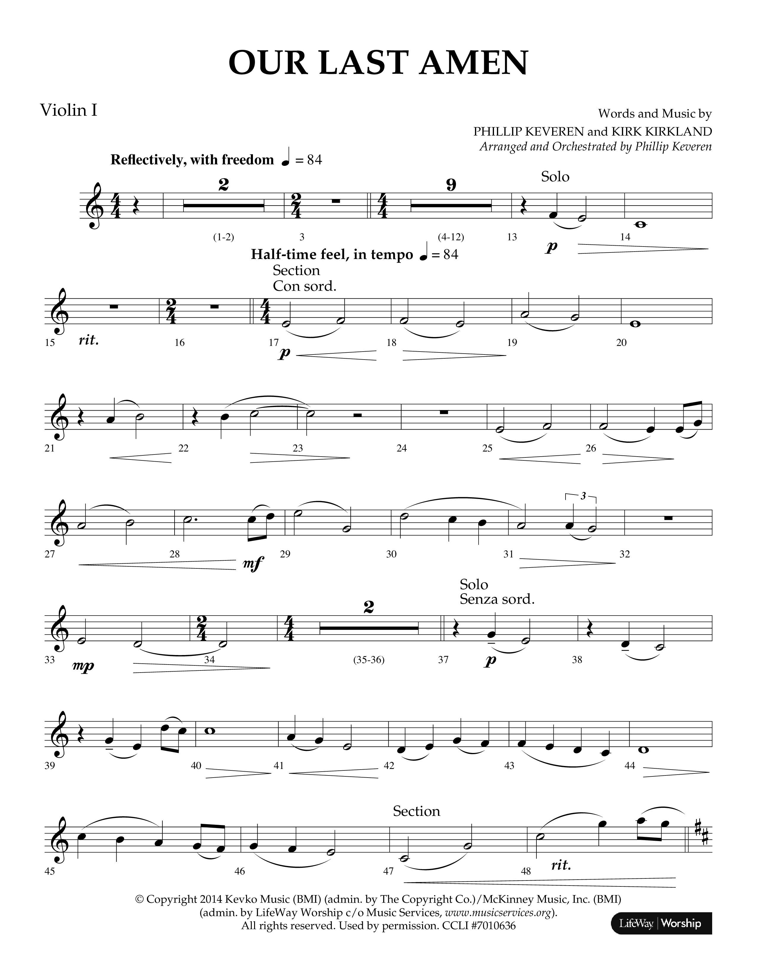 Our Last Amen (Choral Anthem SATB) Violin 1 (Lifeway Choral / Arr. Phillip Keveren)