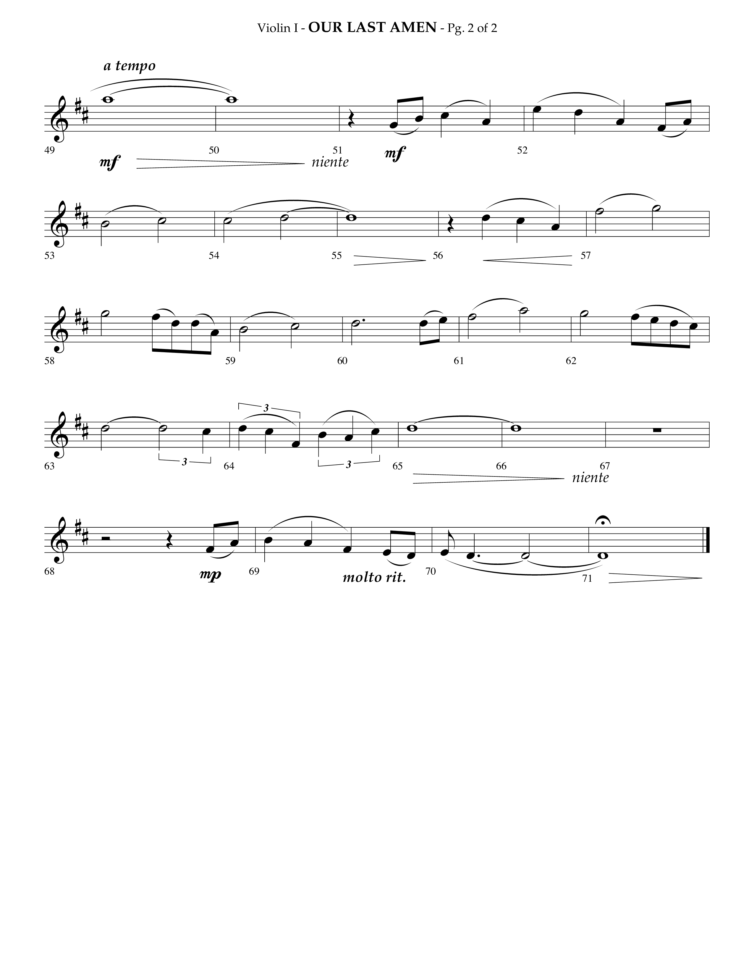 Our Last Amen (Choral Anthem SATB) Violin 1 (Lifeway Choral / Arr. Phillip Keveren)